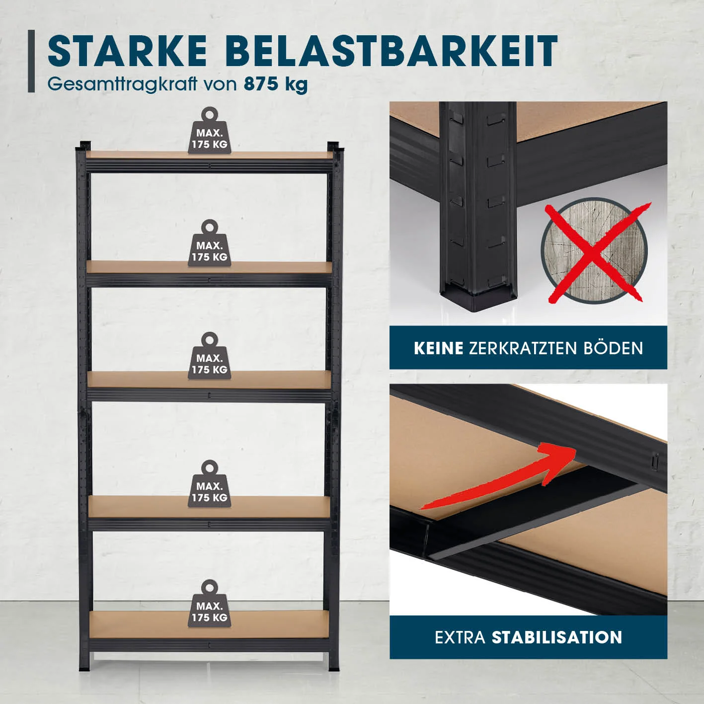 Schwerlastregal & Werkbank - 180 x 90 x 40 cm - 875 kg Traglast, 175 kg pro Ebene - Image 3