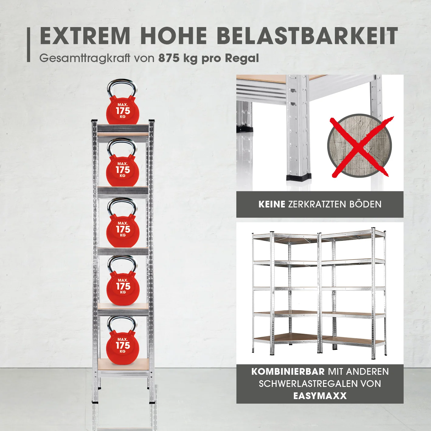 Schwerlastregal & Werkbank - 180 x 40 x 40 cm - 875 kg Traglast, 175 kg pro Ebene - Image 3