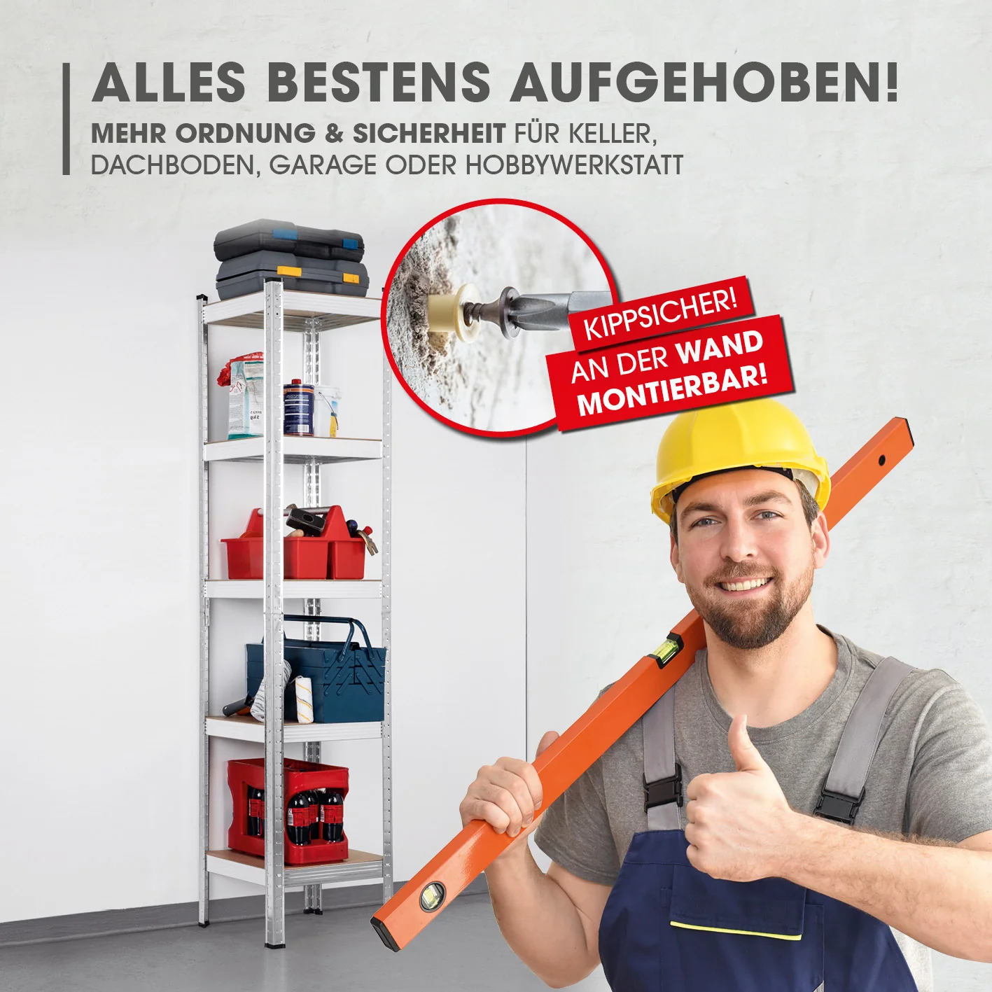 Schwerlastregal & Werkbank - 180 x 40 x 40 cm - 875 kg Traglast, 175 kg pro Ebene - Image 7