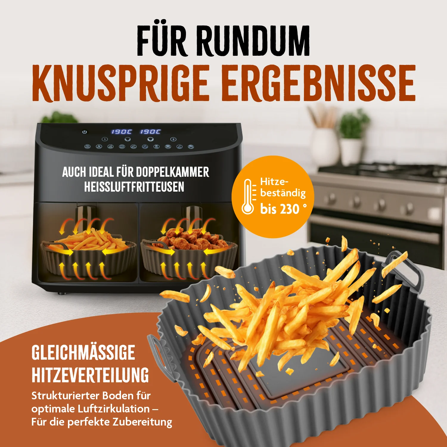 Silikonform für Heißluft-Fritteusen - quadratisch - 20x20x6,3cm - Image 2