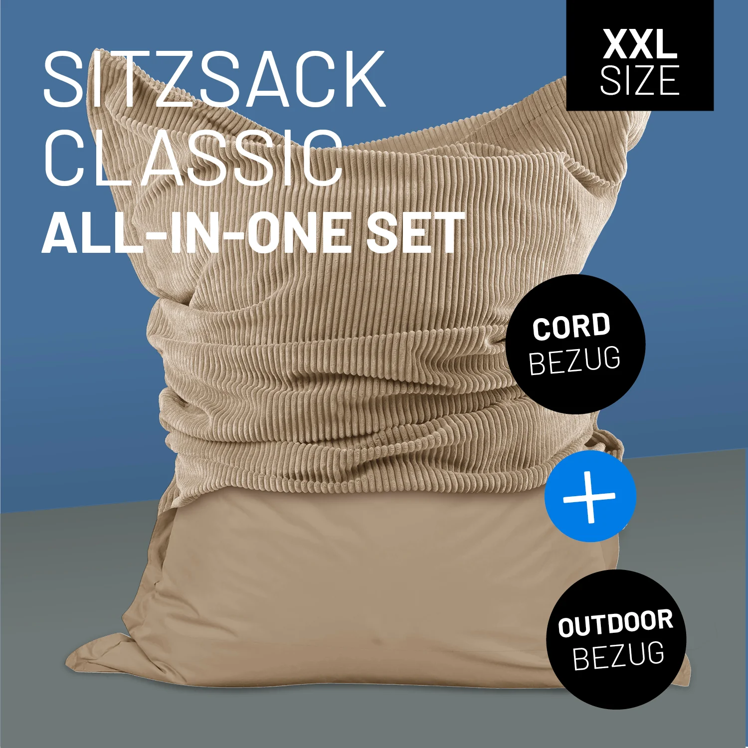 Sitzsack Classic XXL All-in-One Set - 380 L - 140 x 180 cm - Beige - Image 2