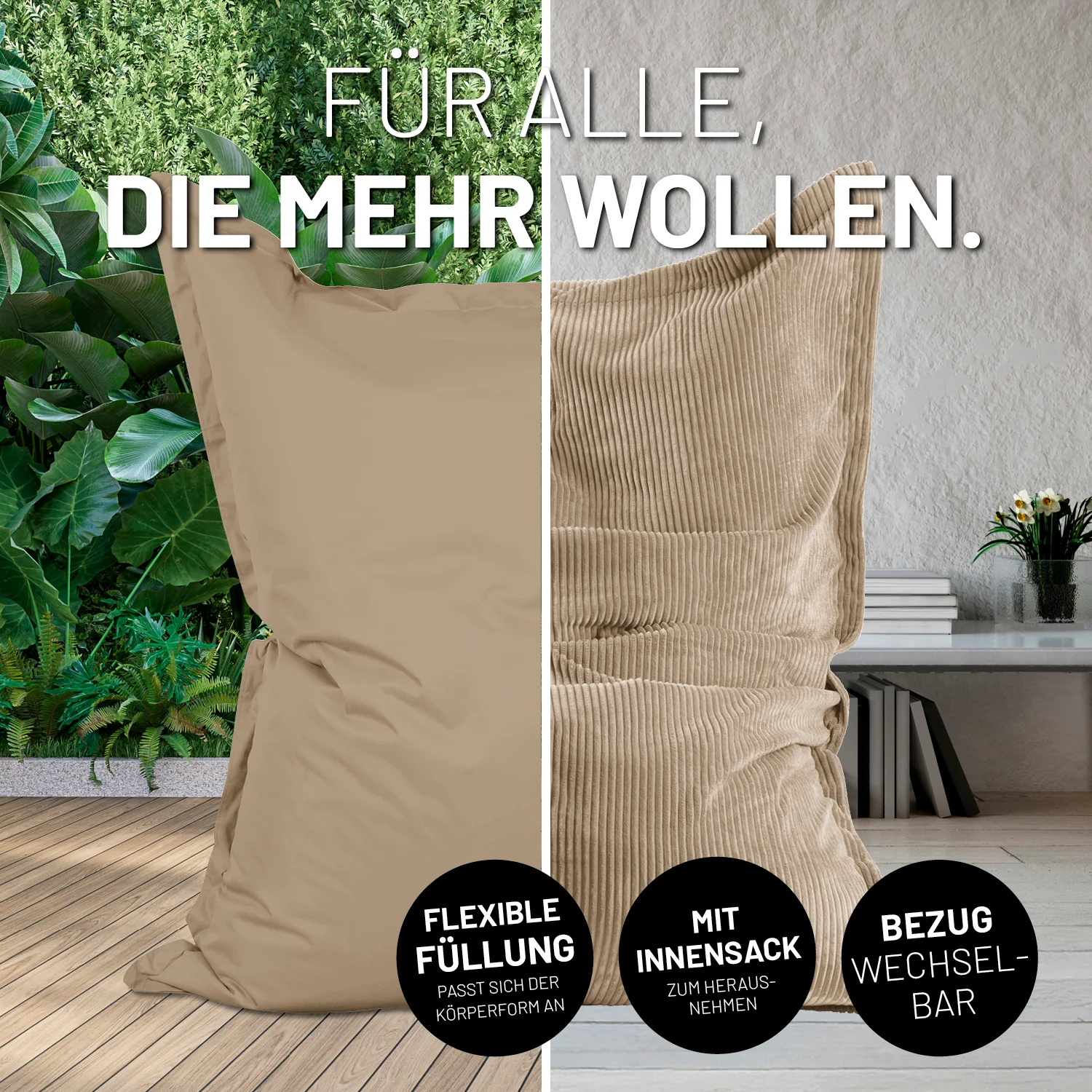 Sitzsack Classic XXL All-in-One Set - 380 L - 140 x 180 cm - Beige - Image 3