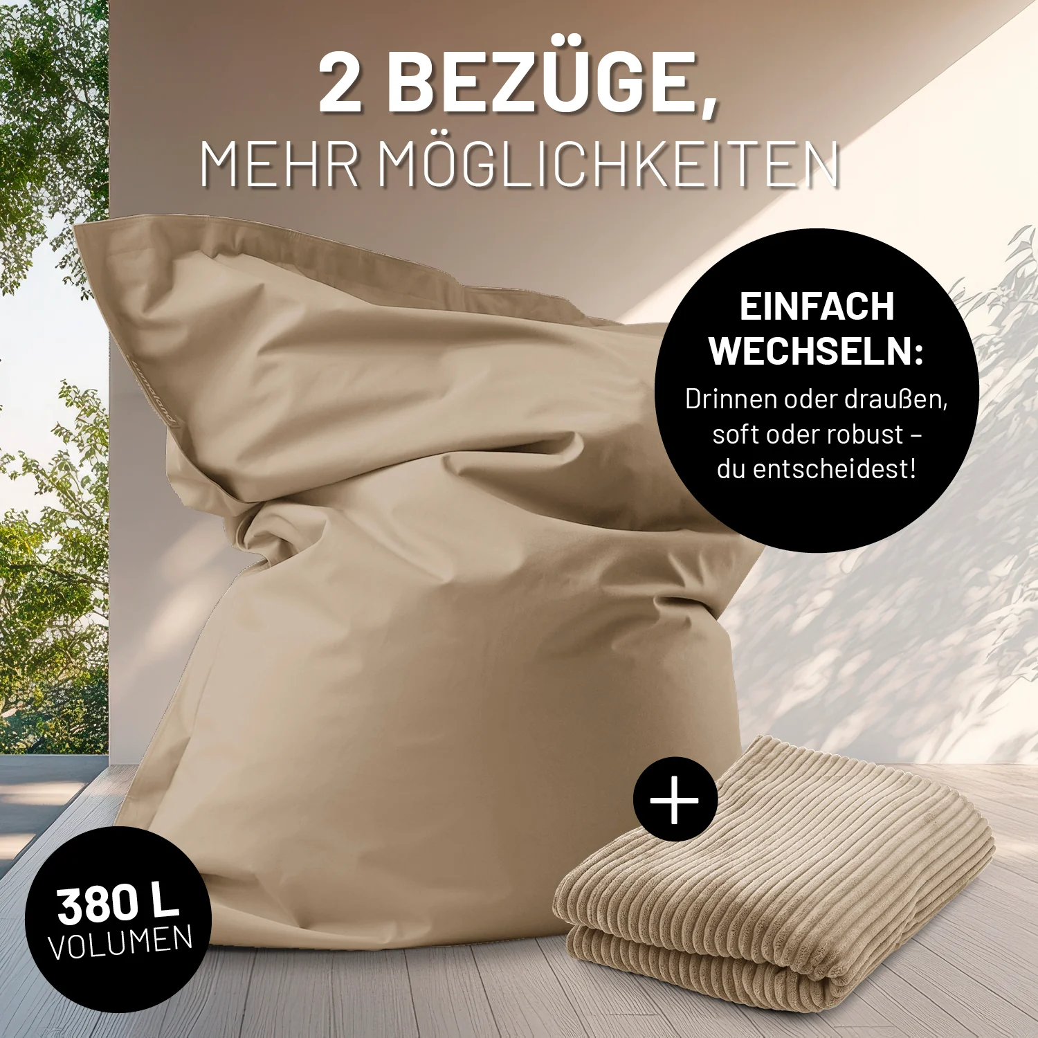 Sitzsack Classic XXL All-in-One Set - 380 L - 140 x 180 cm - Beige - Image 4