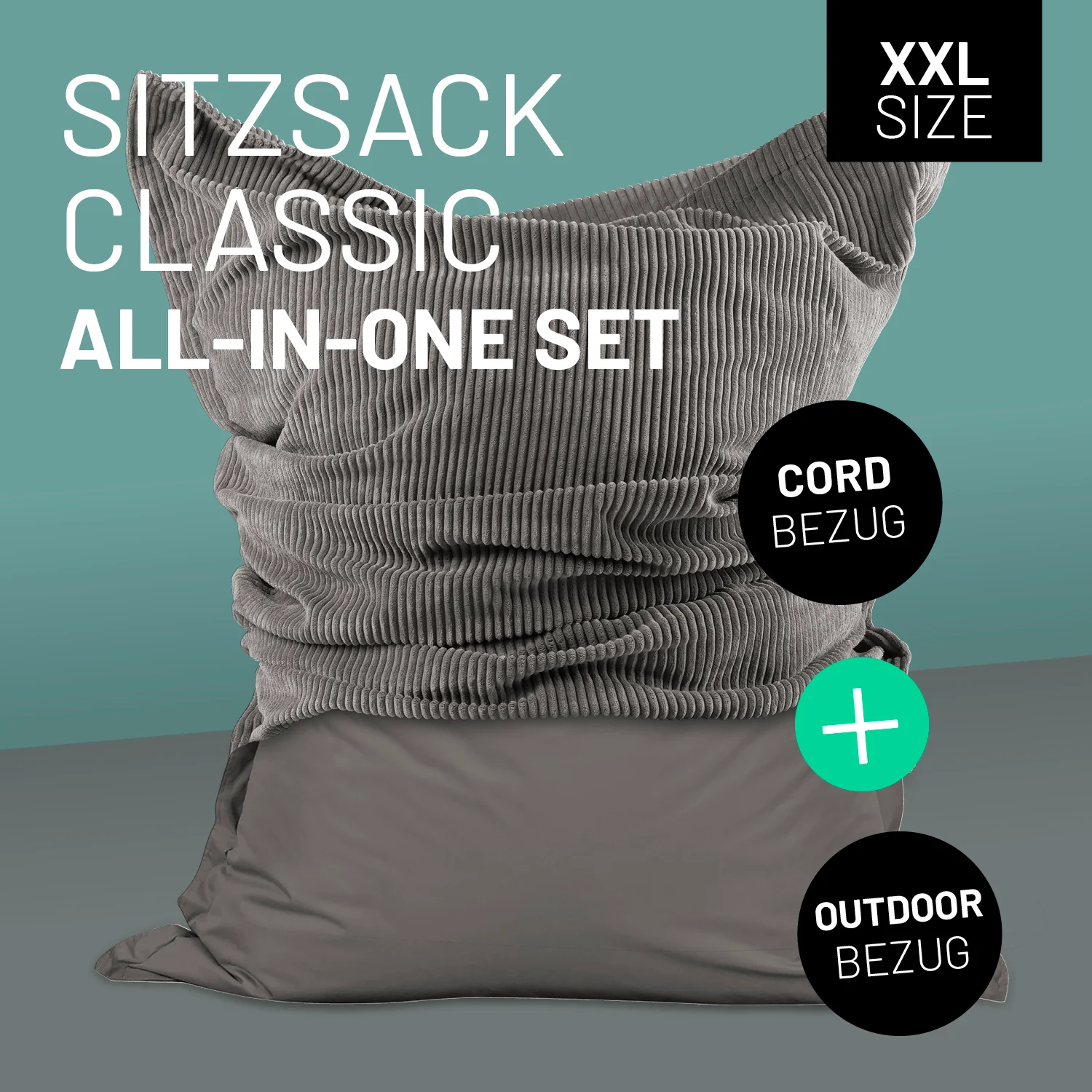 Sitzsack Classic XXL All-in-One Set - 380 L - 140 x 180 cm - Grau - Image 2