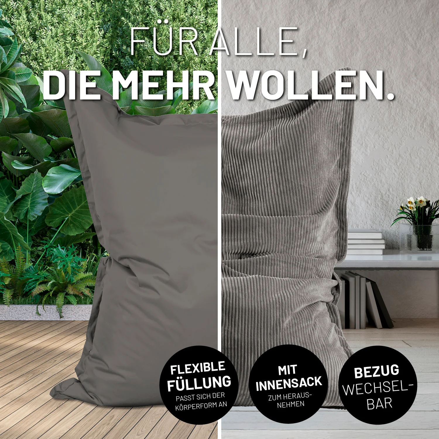 Sitzsack Classic XXL All-in-One Set - 380 L - 140 x 180 cm - Grau - Image 3