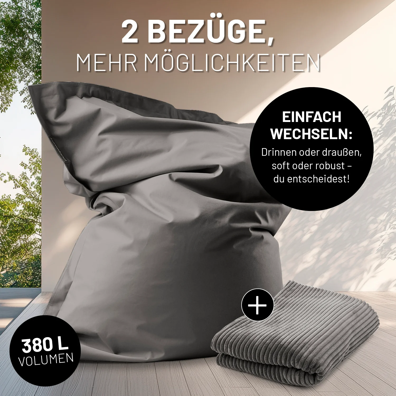 Sitzsack Classic XXL All-in-One Set - 380 L - 140 x 180 cm - Grau - Image 4
