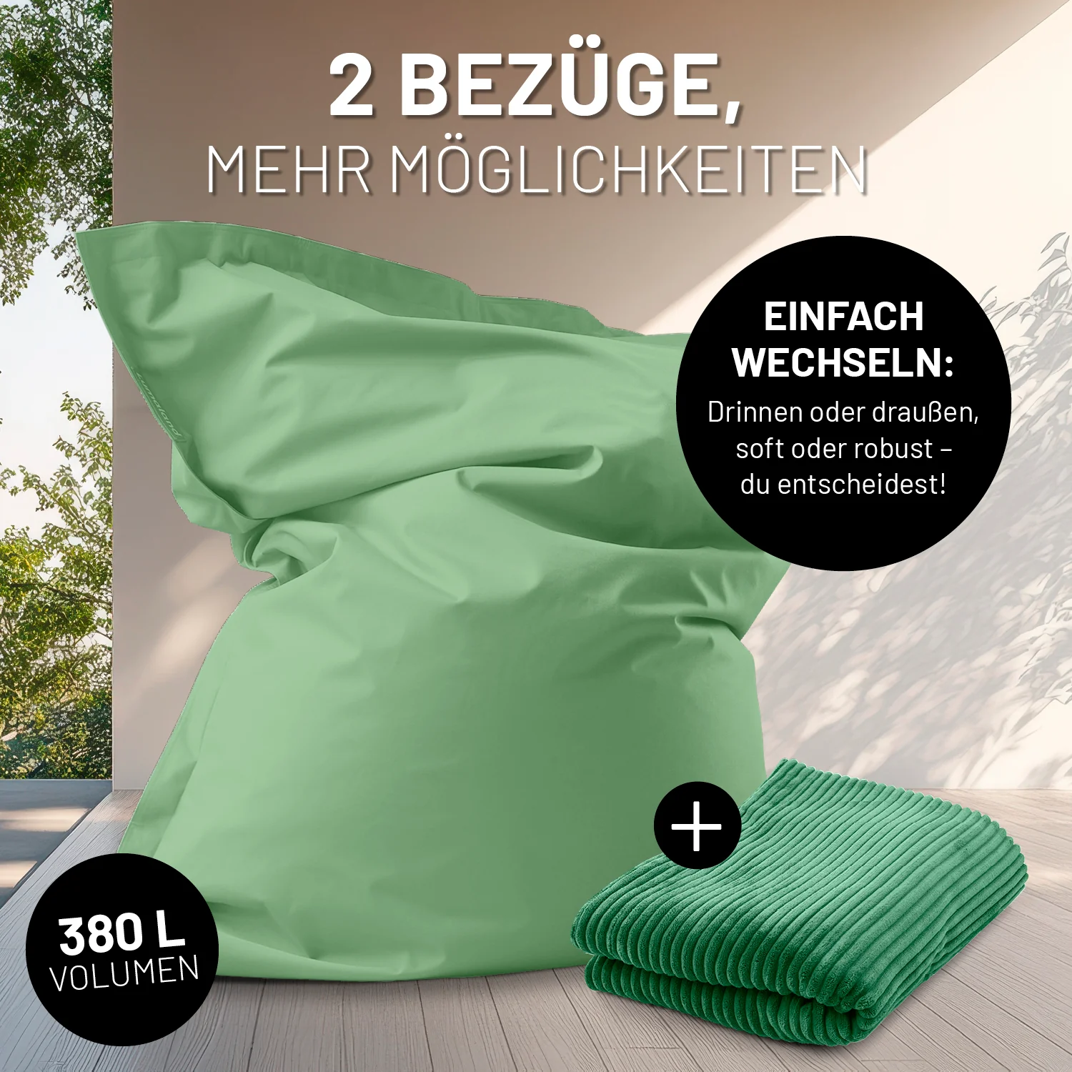 Sitzsack Classic XXL All-in-One Set - 380 L - 140 x 180 cm - Pastellgrün - Image 4