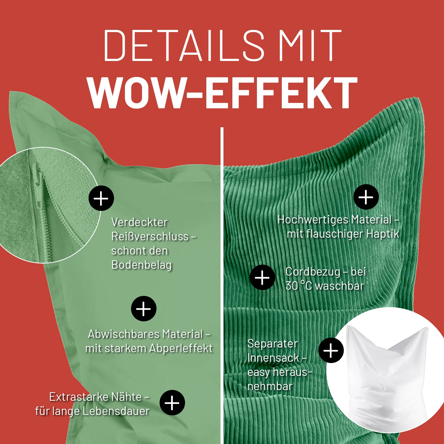 Sitzsack Classic XXL All-in-One Set - 380 L - 140 x 180 cm - Pastellgrün - Image 7