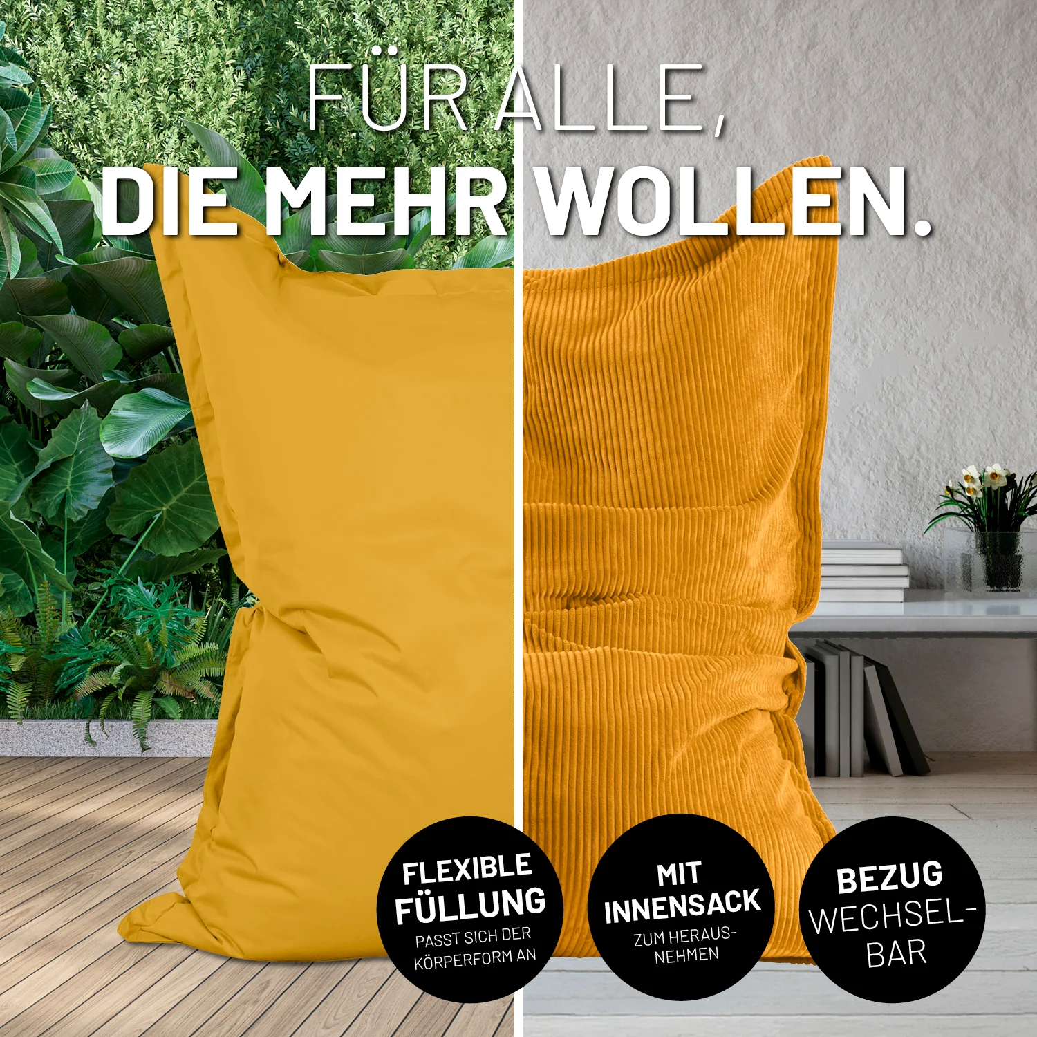 Sitzsack Classic XXL All-in-One Set - 380 L - 140 x 180 cm - Senfgelb - Image 3