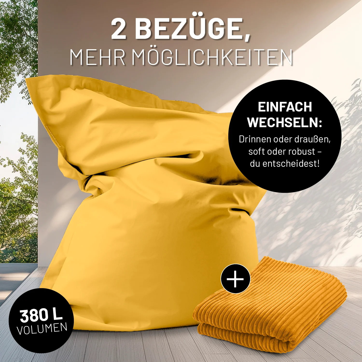 Sitzsack Classic XXL All-in-One Set - 380 L - 140 x 180 cm - Senfgelb - Image 4