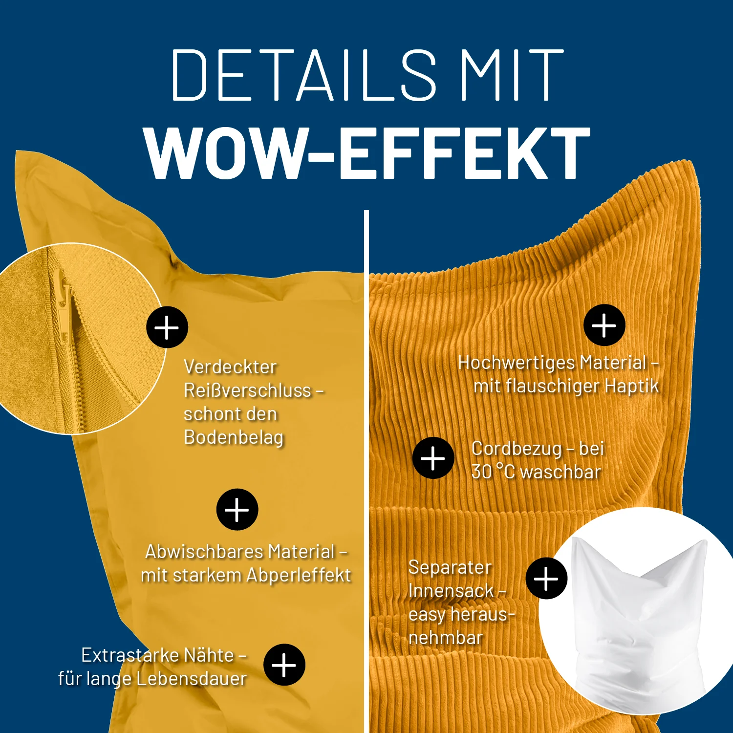 Sitzsack Classic XXL All-in-One Set - 380 L - 140 x 180 cm - Senfgelb - Image 7