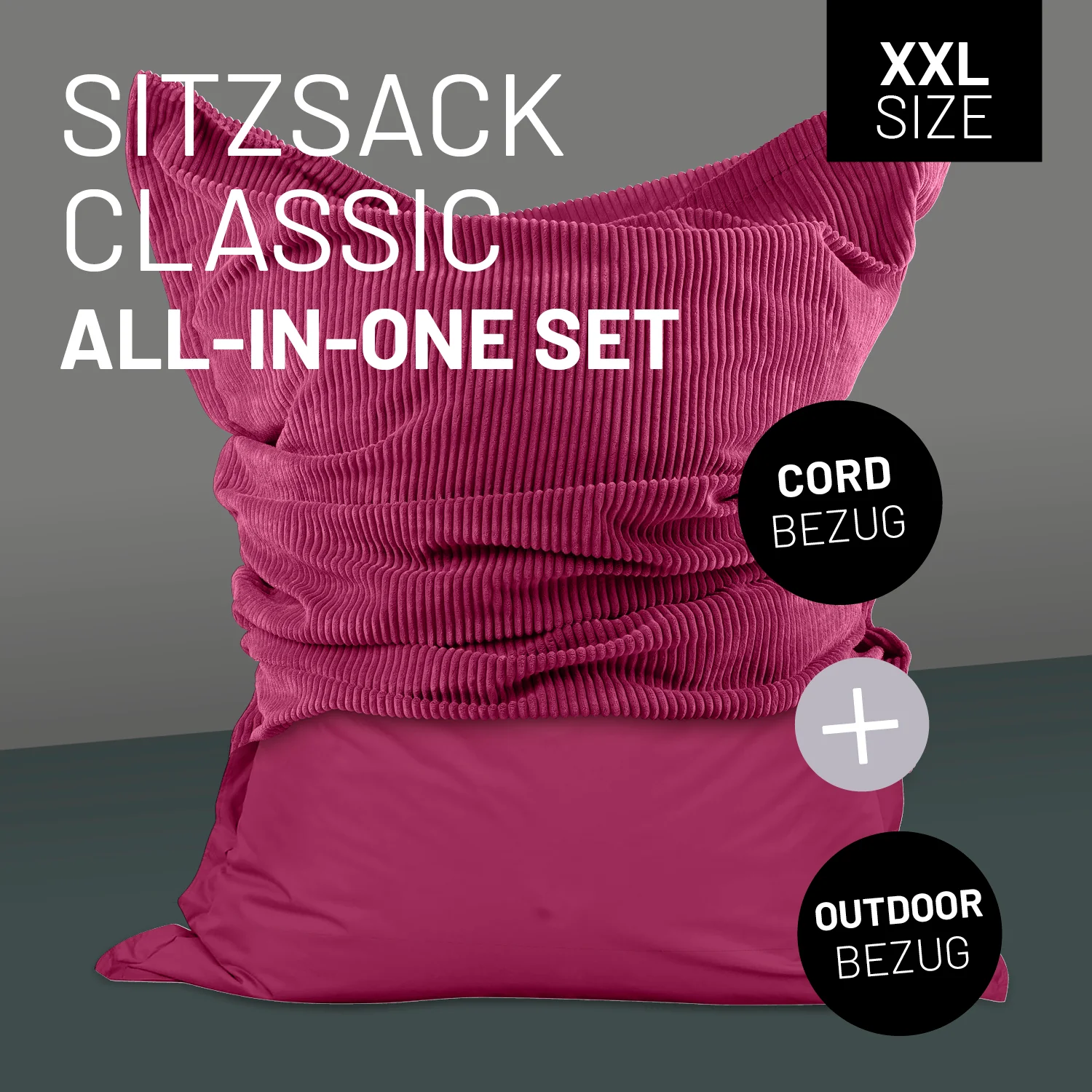 Sitzsack Classic XXL All-in-One Set - 380 L - 140 x 180 cm - Weinrot - Image 2