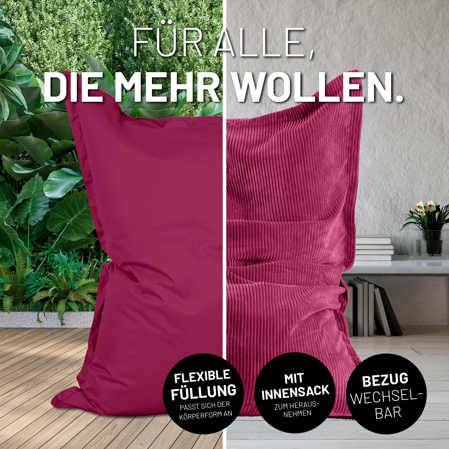 Sitzsack Classic XXL All-in-One Set - 380 L - 140 x 180 cm - Weinrot - Image 3