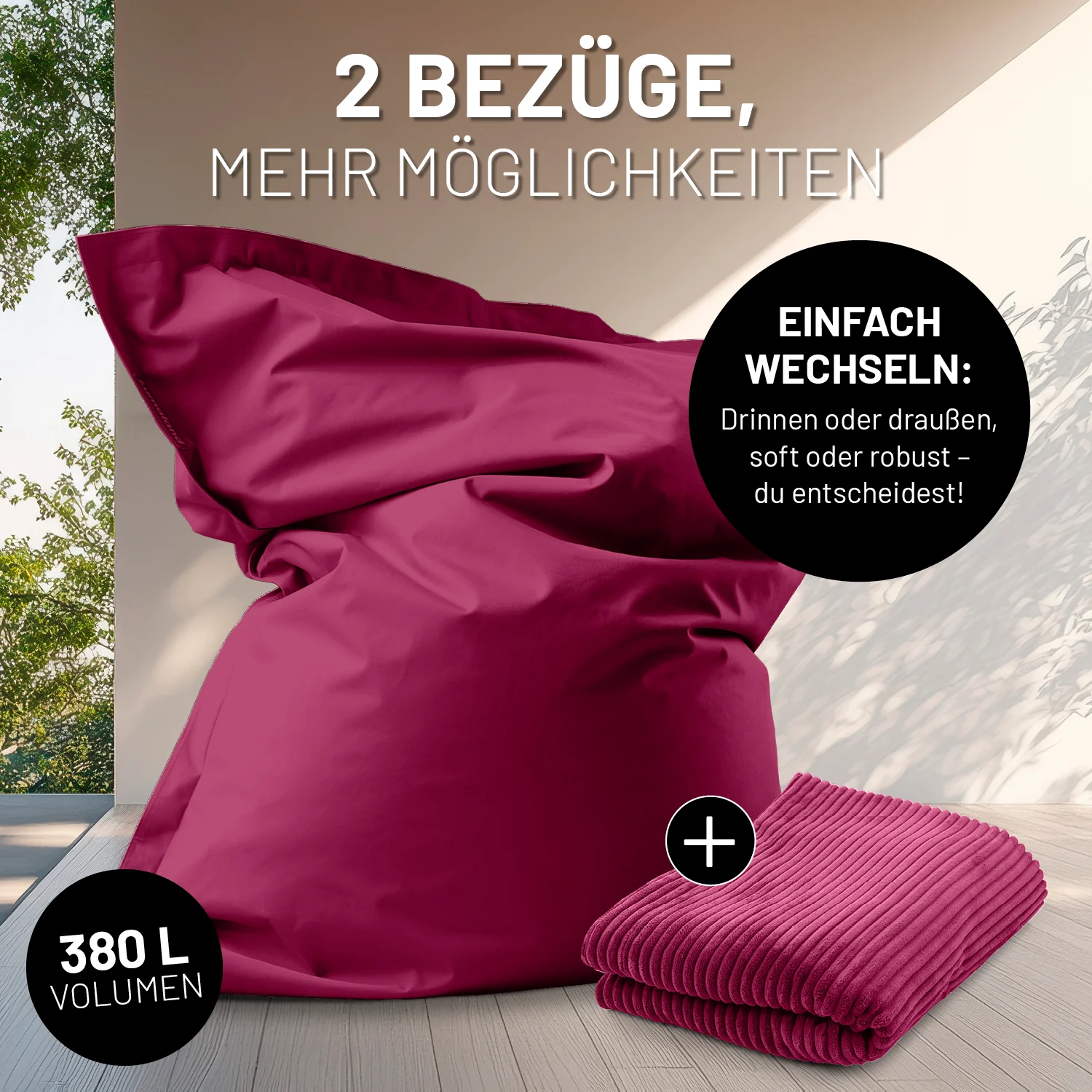 Sitzsack Classic XXL All-in-One Set - 380 L - 140 x 180 cm - Weinrot - Image 4