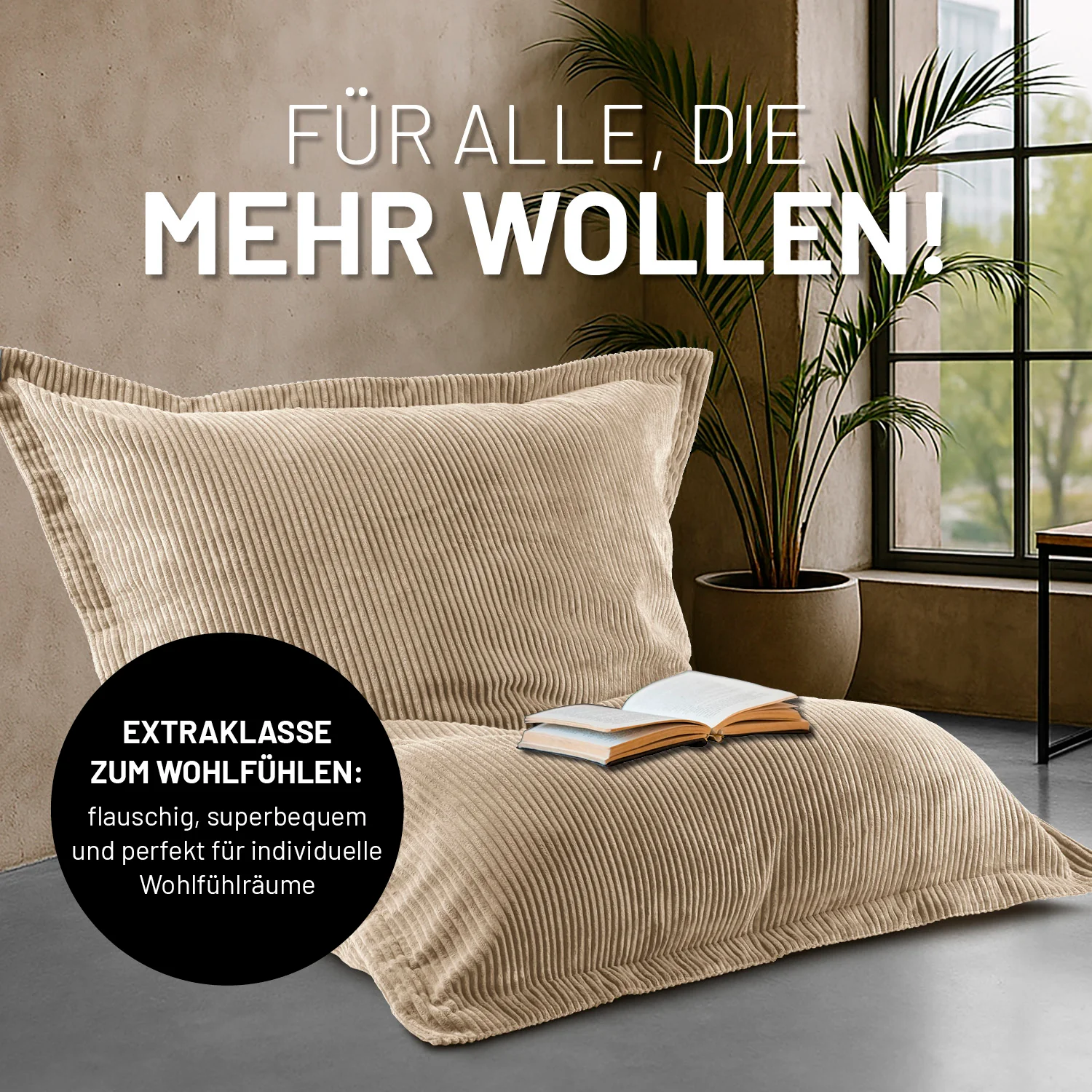 Sitzsack Classic XXL aus der LUMALAND Cord-Reihe - 380 L - 140 x 180 cm - Beige - Image 6
