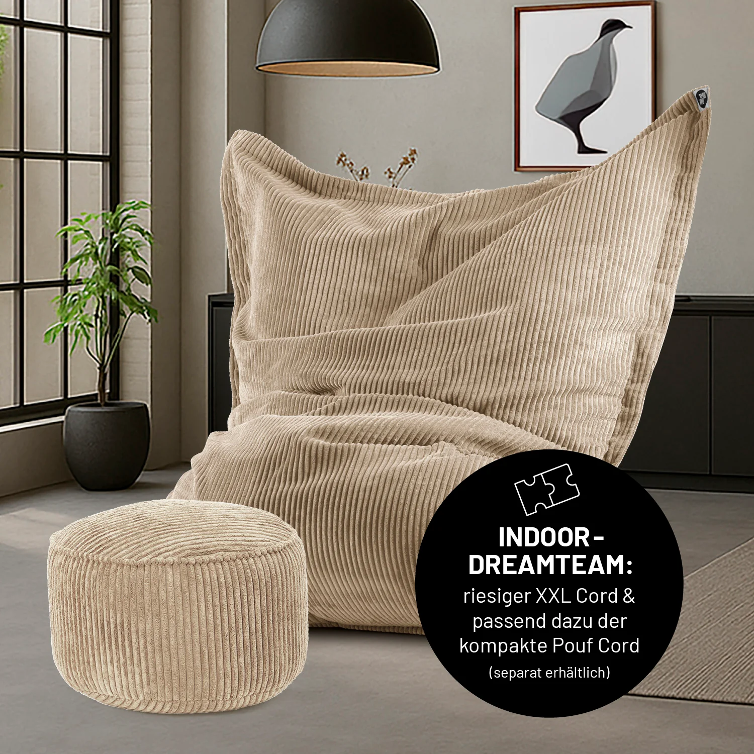 Sitzsack Classic XXL aus der LUMALAND Cord-Reihe - 380 L - 140 x 180 cm - Beige - Image 7