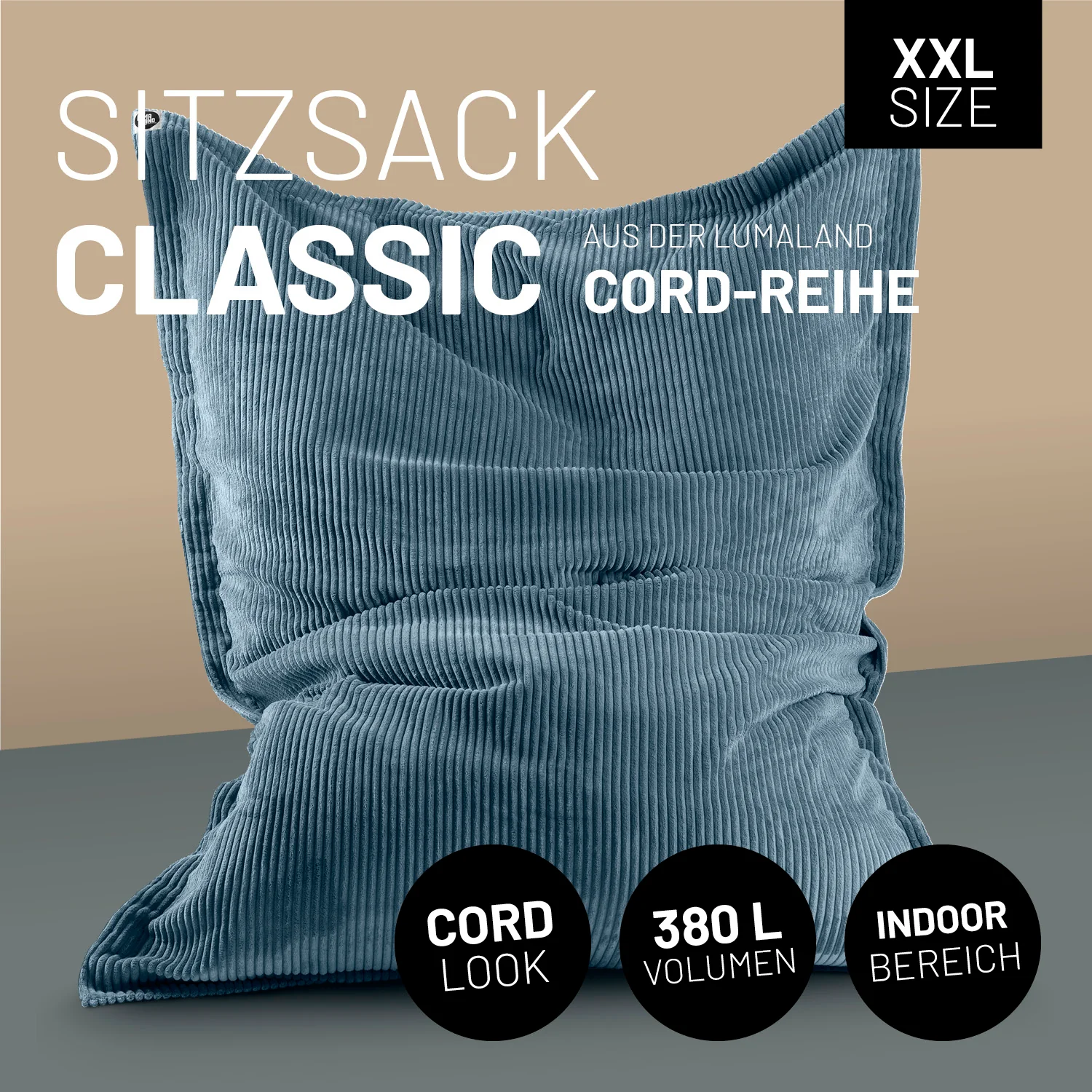 Sitzsack Classic XXL aus der LUMALAND Cord-Reihe - 380 L - 140 x 180 cm - Blau - Image 2