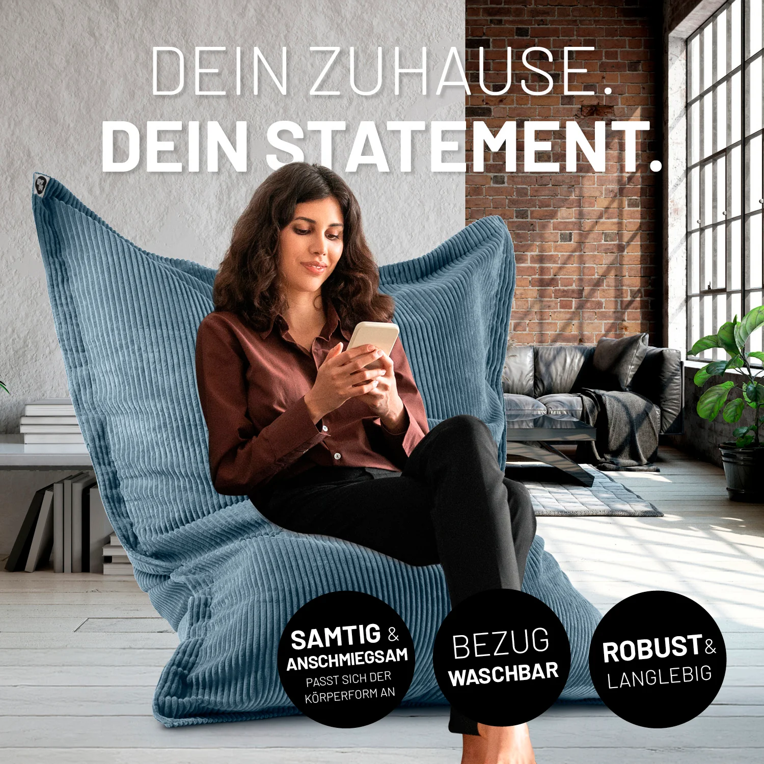 Sitzsack Classic XXL aus der LUMALAND Cord-Reihe - 380 L - 140 x 180 cm - Blau - Image 3