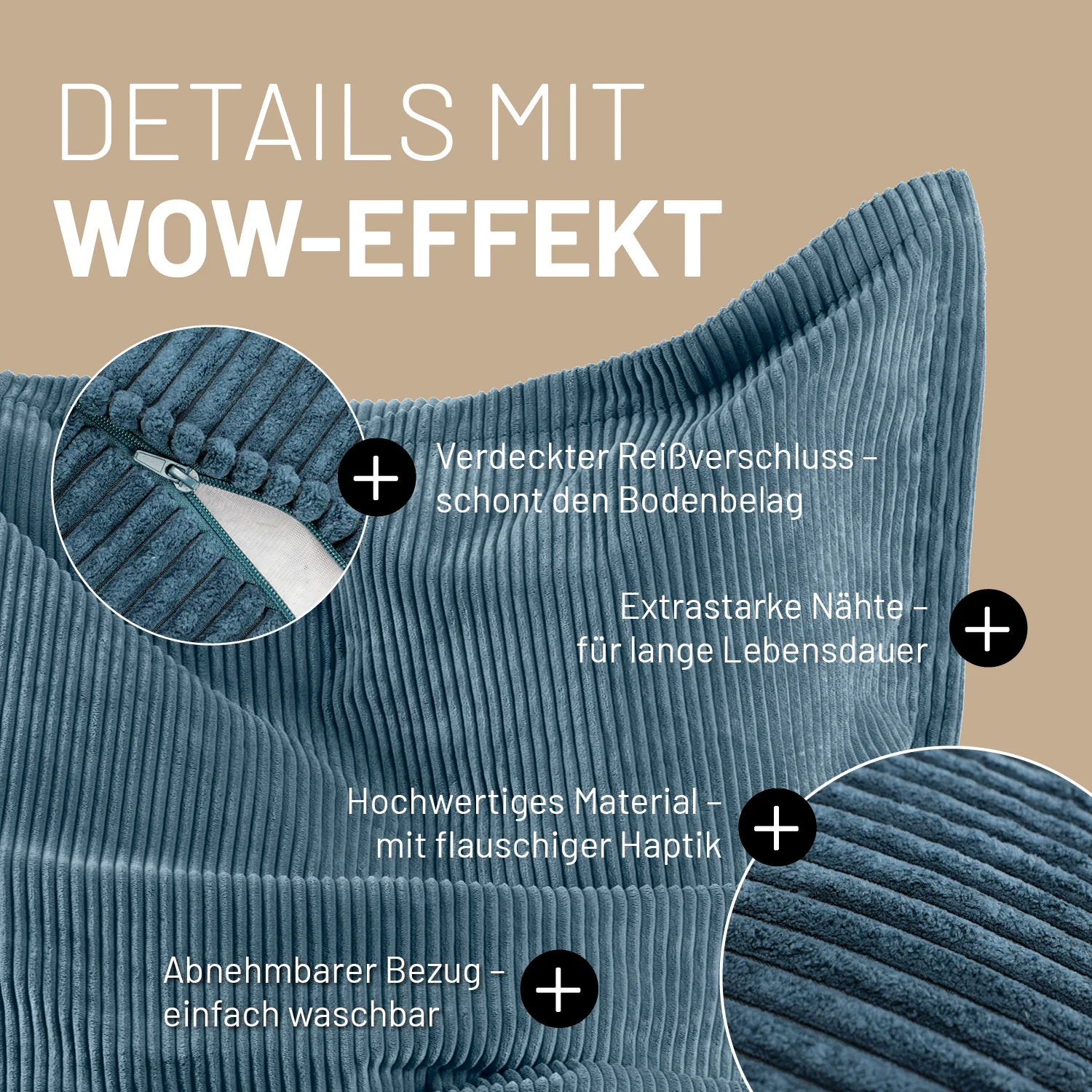 Sitzsack Classic XXL aus der LUMALAND Cord-Reihe - 380 L - 140 x 180 cm - Blau - Image 4