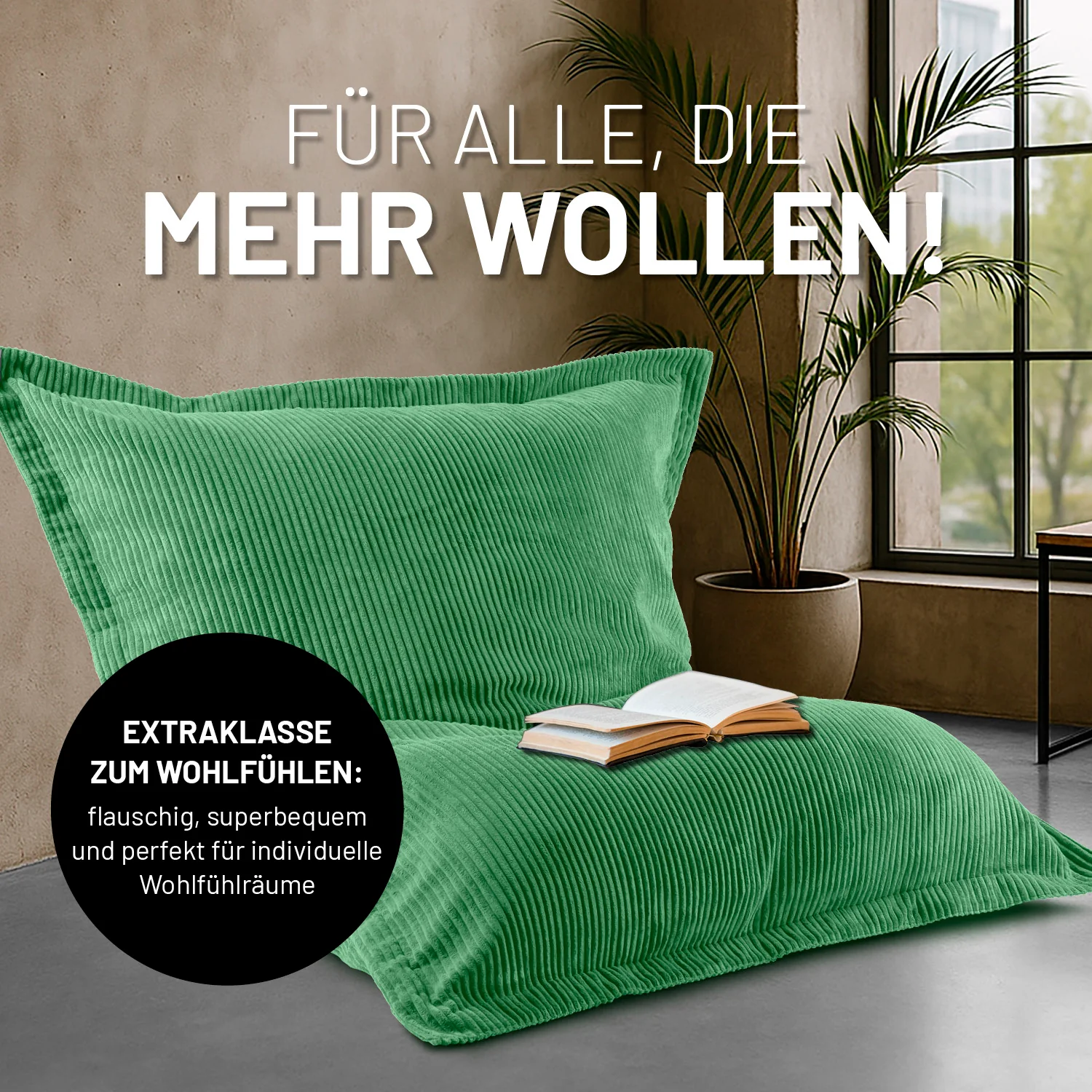 Sitzsack Classic XXL aus der LUMALAND Cord-Reihe - 380 L - 140 x 180 cm - Dunkelgrün - Image 6