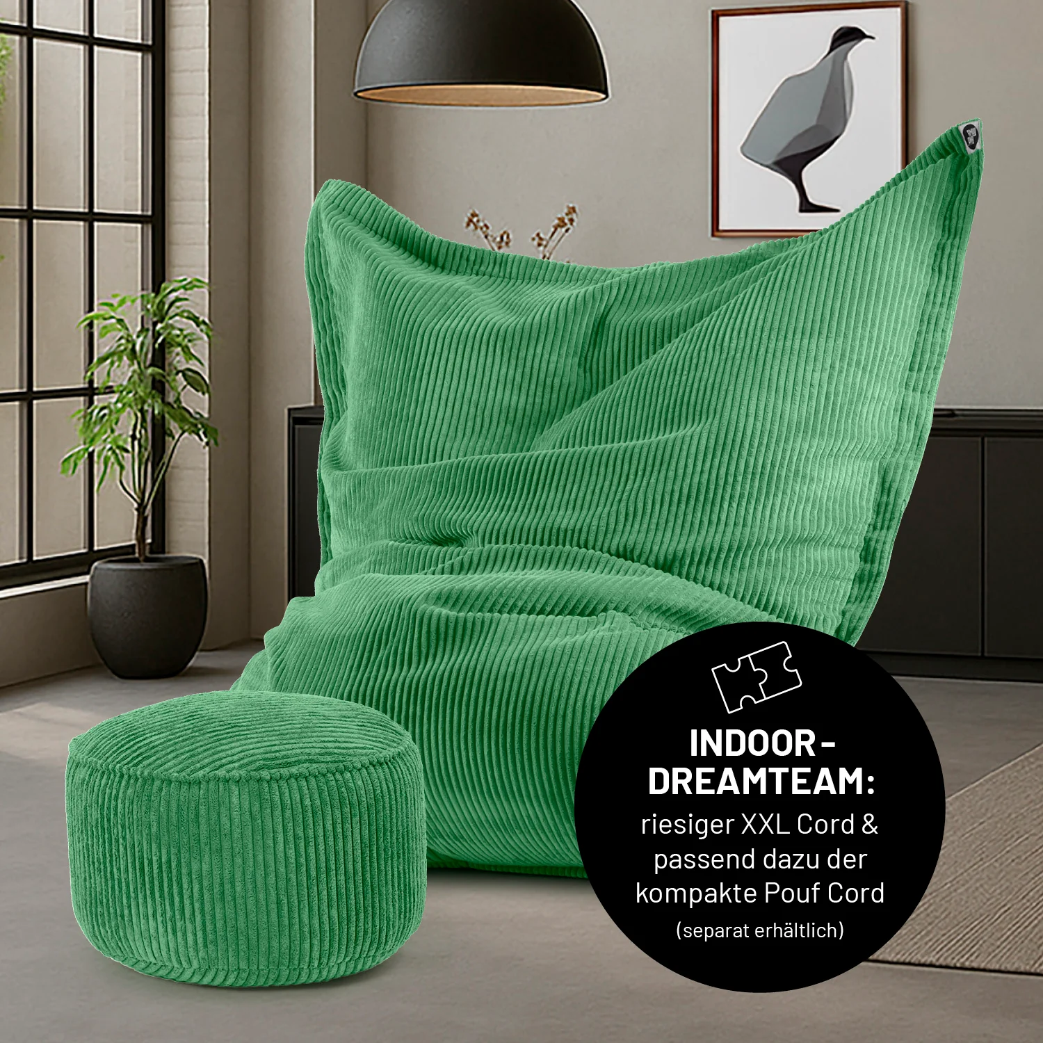 Sitzsack Classic XXL aus der LUMALAND Cord-Reihe - 380 L - 140 x 180 cm - Dunkelgrün - Image 7
