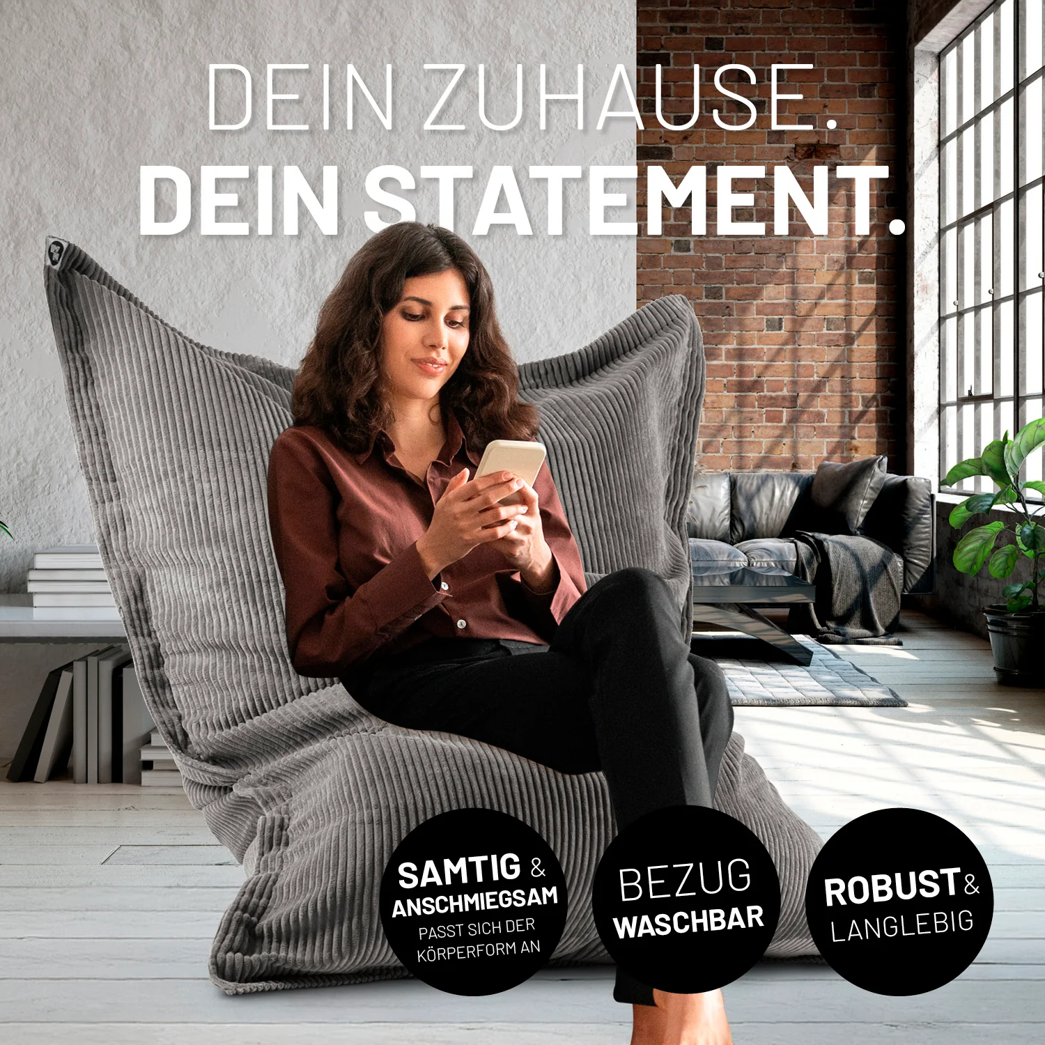 Sitzsack Classic XXL aus der LUMALAND Cord-Reihe - 380 L - 140 x 180 cm - Grau - Image 3