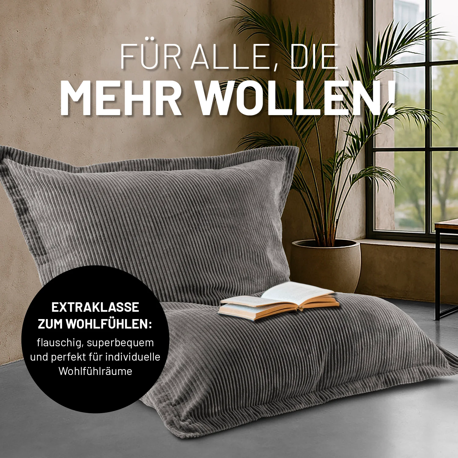 Sitzsack Classic XXL aus der LUMALAND Cord-Reihe - 380 L - 140 x 180 cm - Grau - Image 6