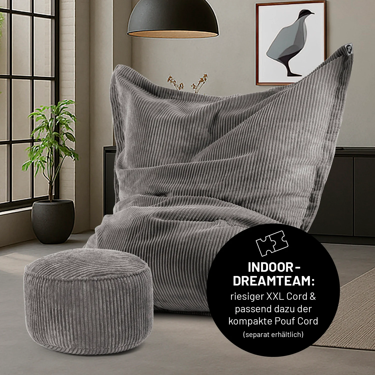 Sitzsack Classic XXL aus der LUMALAND Cord-Reihe - 380 L - 140 x 180 cm - Grau - Image 7