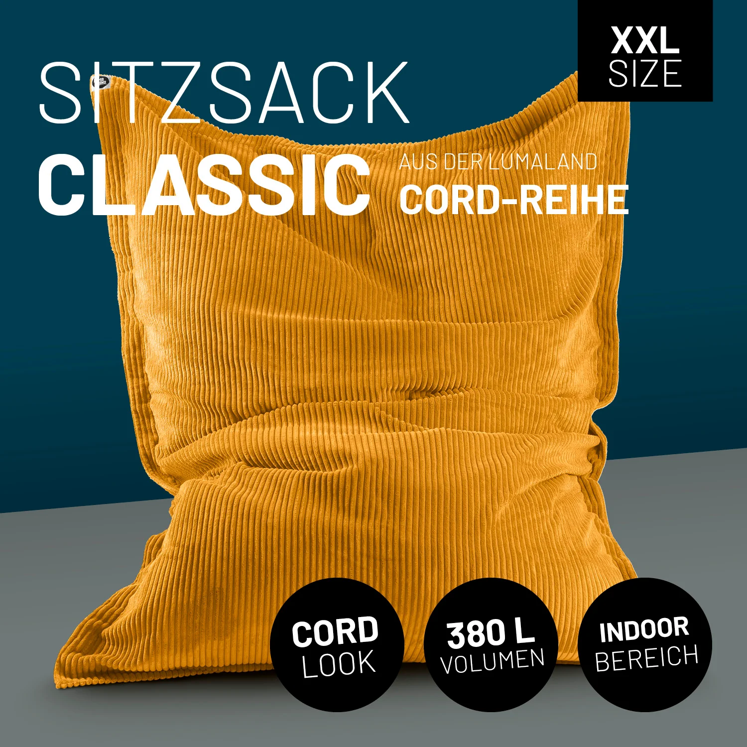 Sitzsack Classic XXL aus der LUMALAND Cord-Reihe - 380 L - 140 x 180 cm - Senfgelb - Image 2