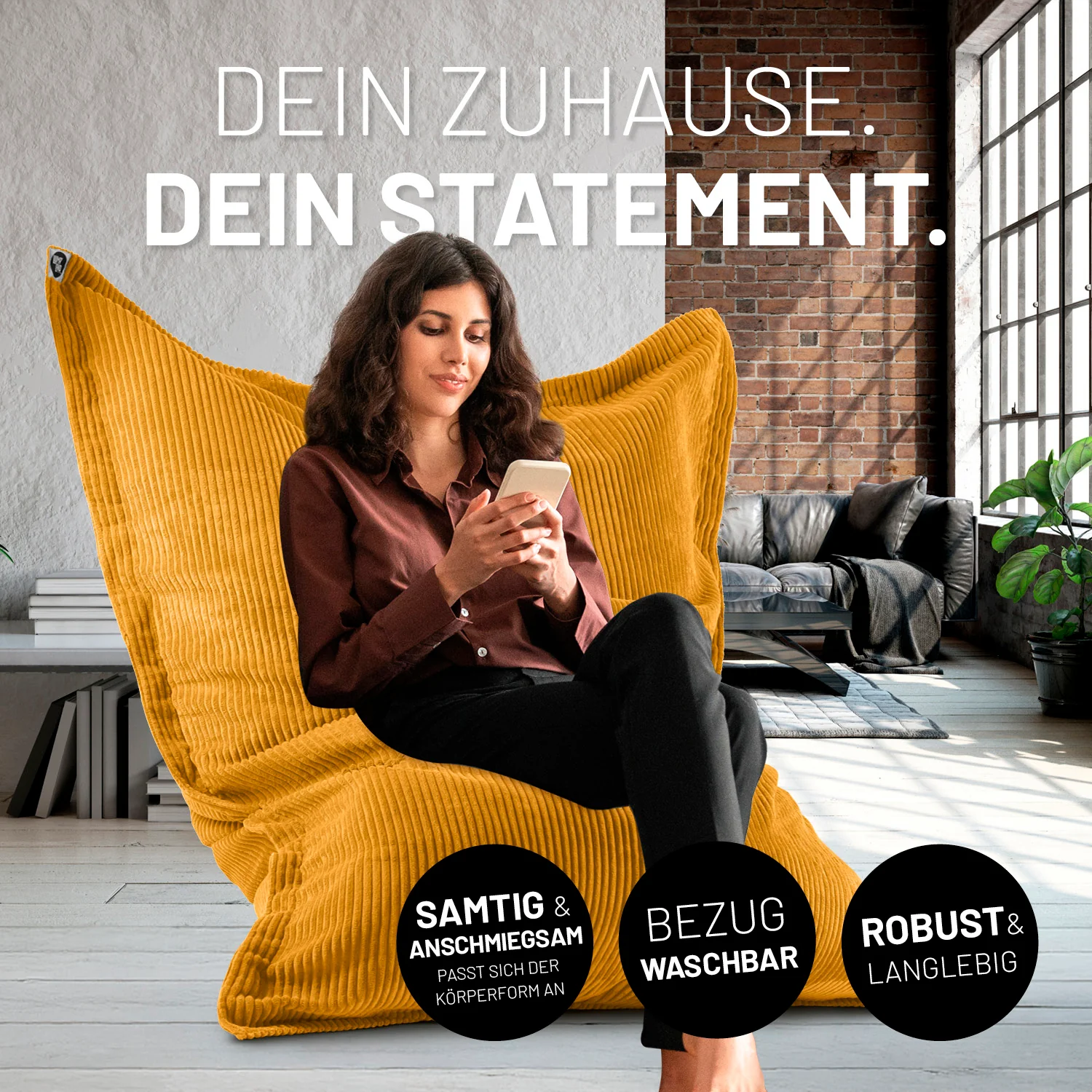 Sitzsack Classic XXL aus der LUMALAND Cord-Reihe - 380 L - 140 x 180 cm - Senfgelb - Image 3