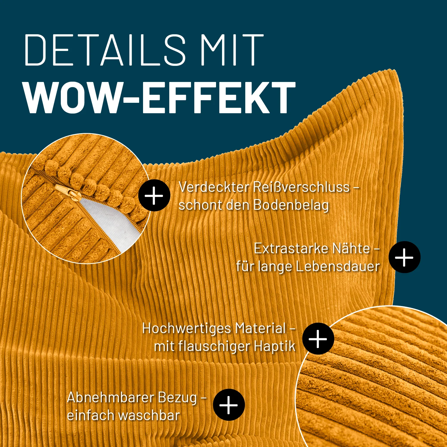 Sitzsack Classic XXL aus der LUMALAND Cord-Reihe - 380 L - 140 x 180 cm - Senfgelb - Image 4