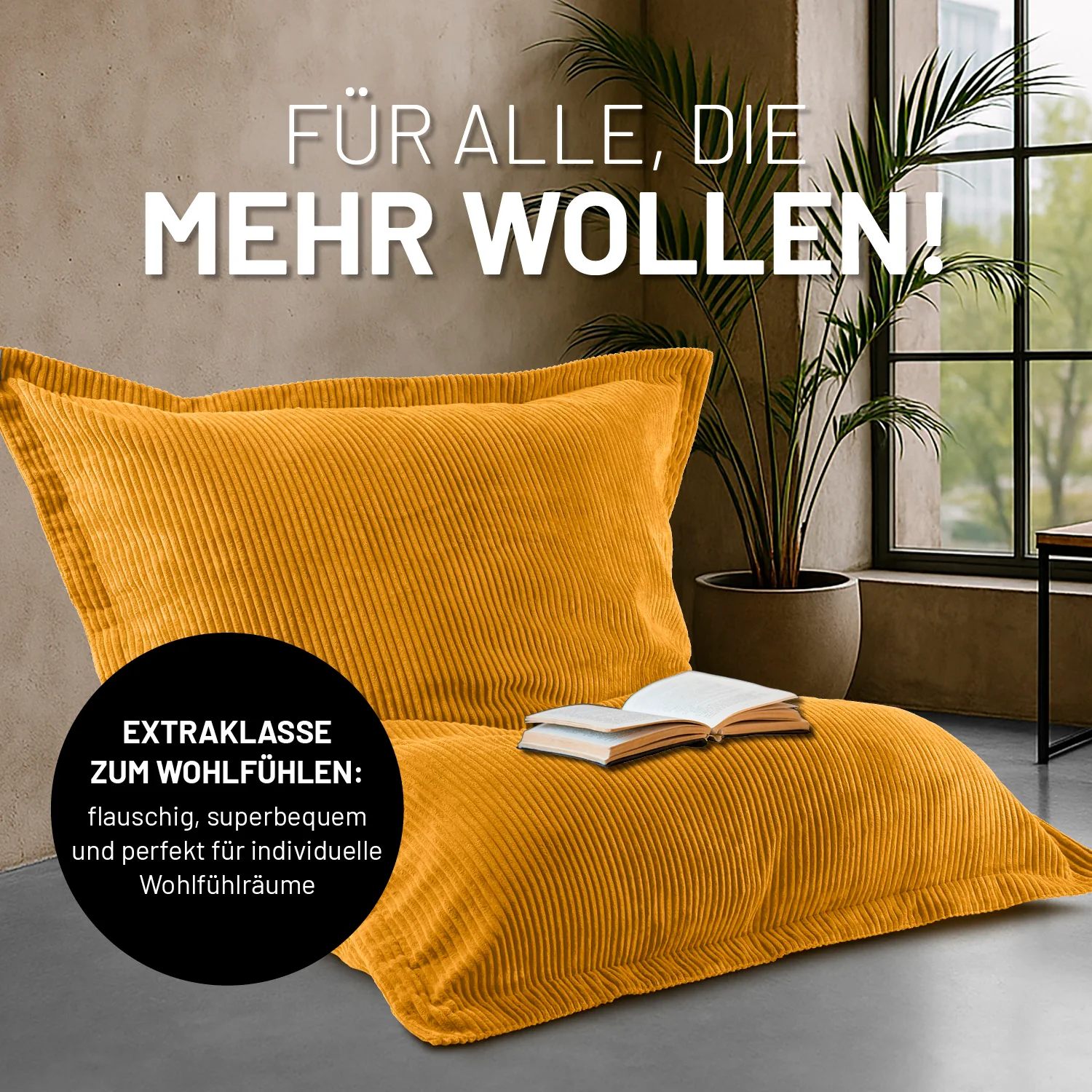 Sitzsack Classic XXL aus der LUMALAND Cord-Reihe - 380 L - 140 x 180 cm - Senfgelb - Image 6