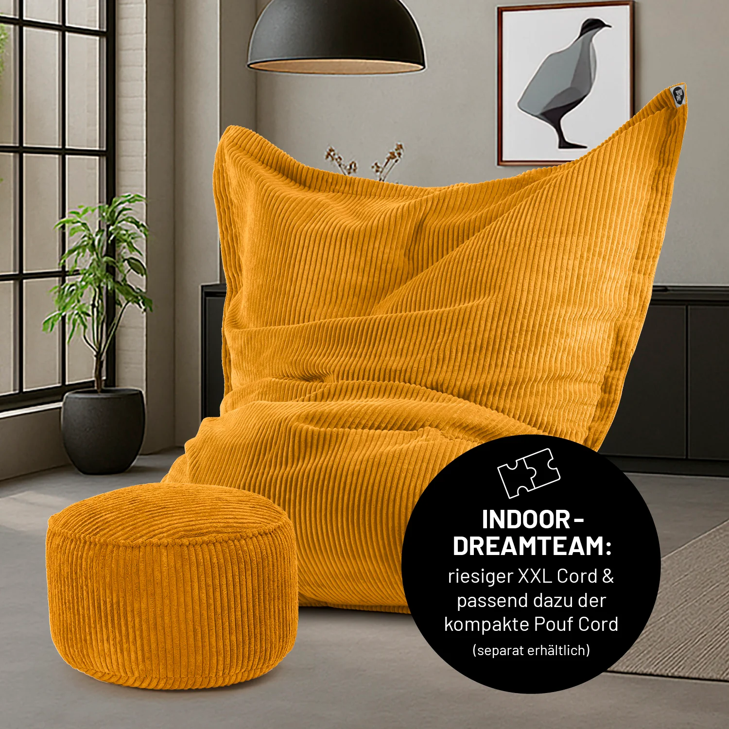 Sitzsack Classic XXL aus der LUMALAND Cord-Reihe - 380 L - 140 x 180 cm - Senfgelb - Image 7