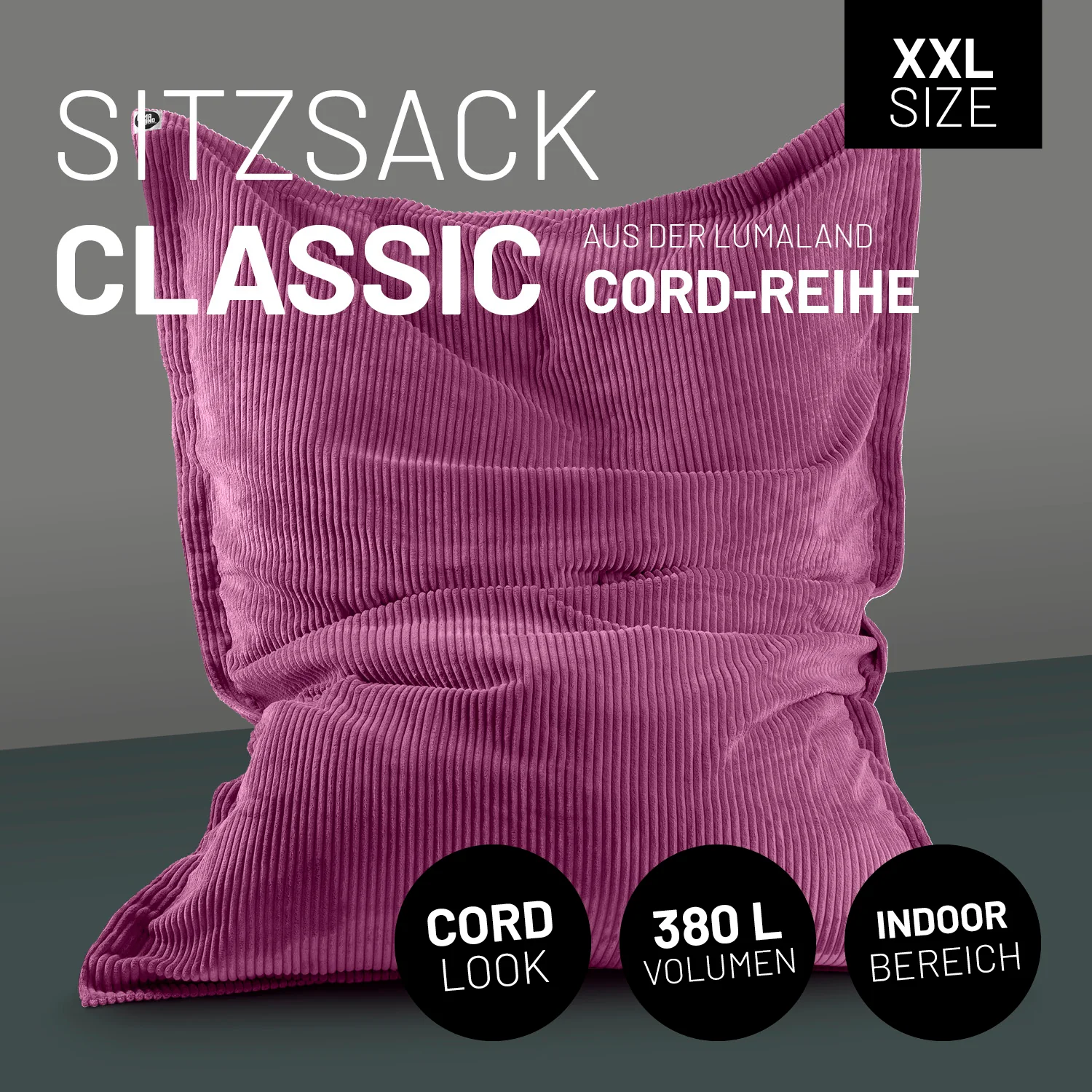 Sitzsack Classic XXL aus der LUMALAND Cord-Reihe - 380 L - 140 x 180 cm - Weinrot - Image 2