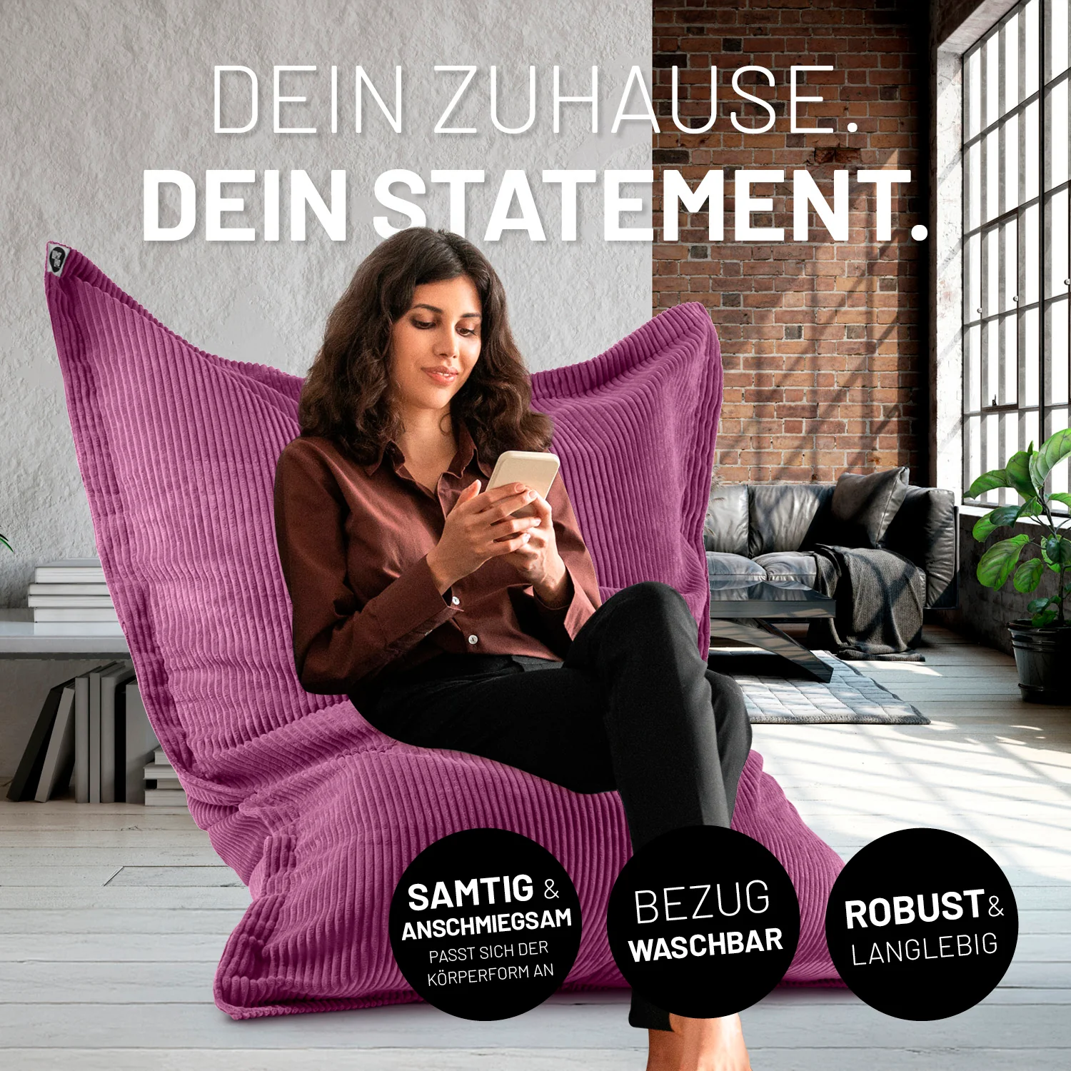 Sitzsack Classic XXL aus der LUMALAND Cord-Reihe - 380 L - 140 x 180 cm - Weinrot - Image 3