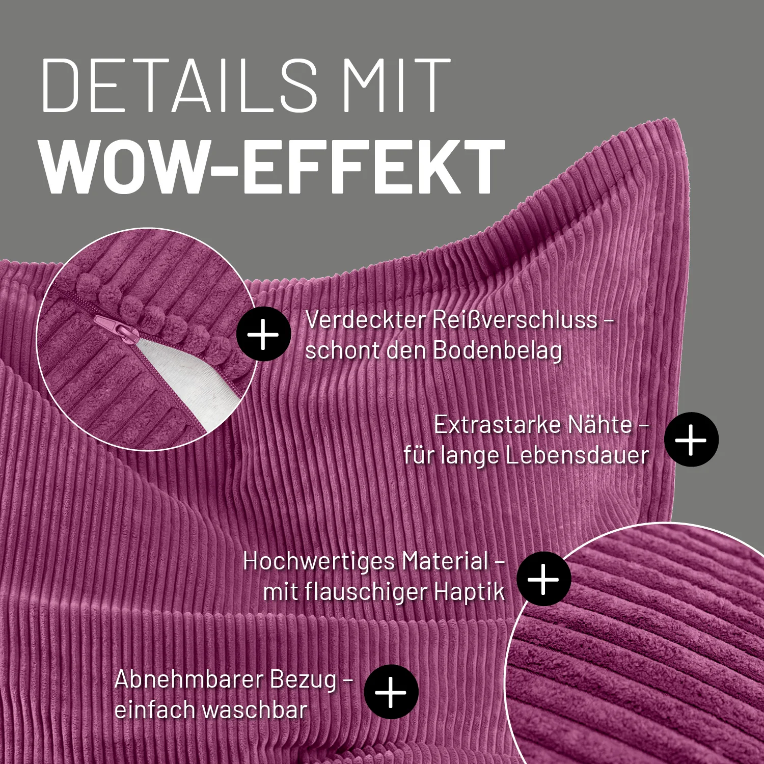 Sitzsack Classic XXL aus der LUMALAND Cord-Reihe - 380 L - 140 x 180 cm - Weinrot - Image 4