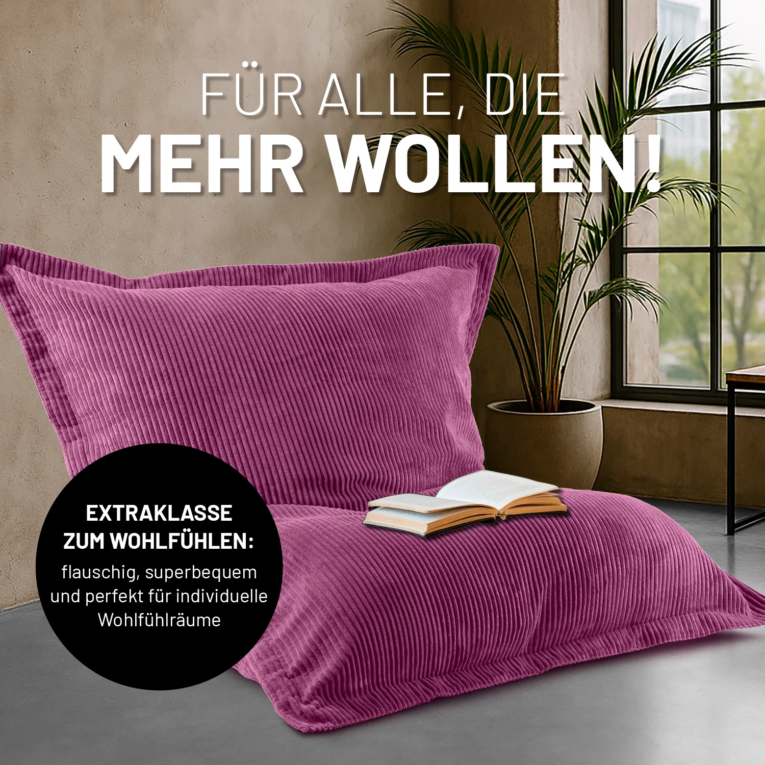 Sitzsack Classic XXL aus der LUMALAND Cord-Reihe - 380 L - 140 x 180 cm - Weinrot - Image 6