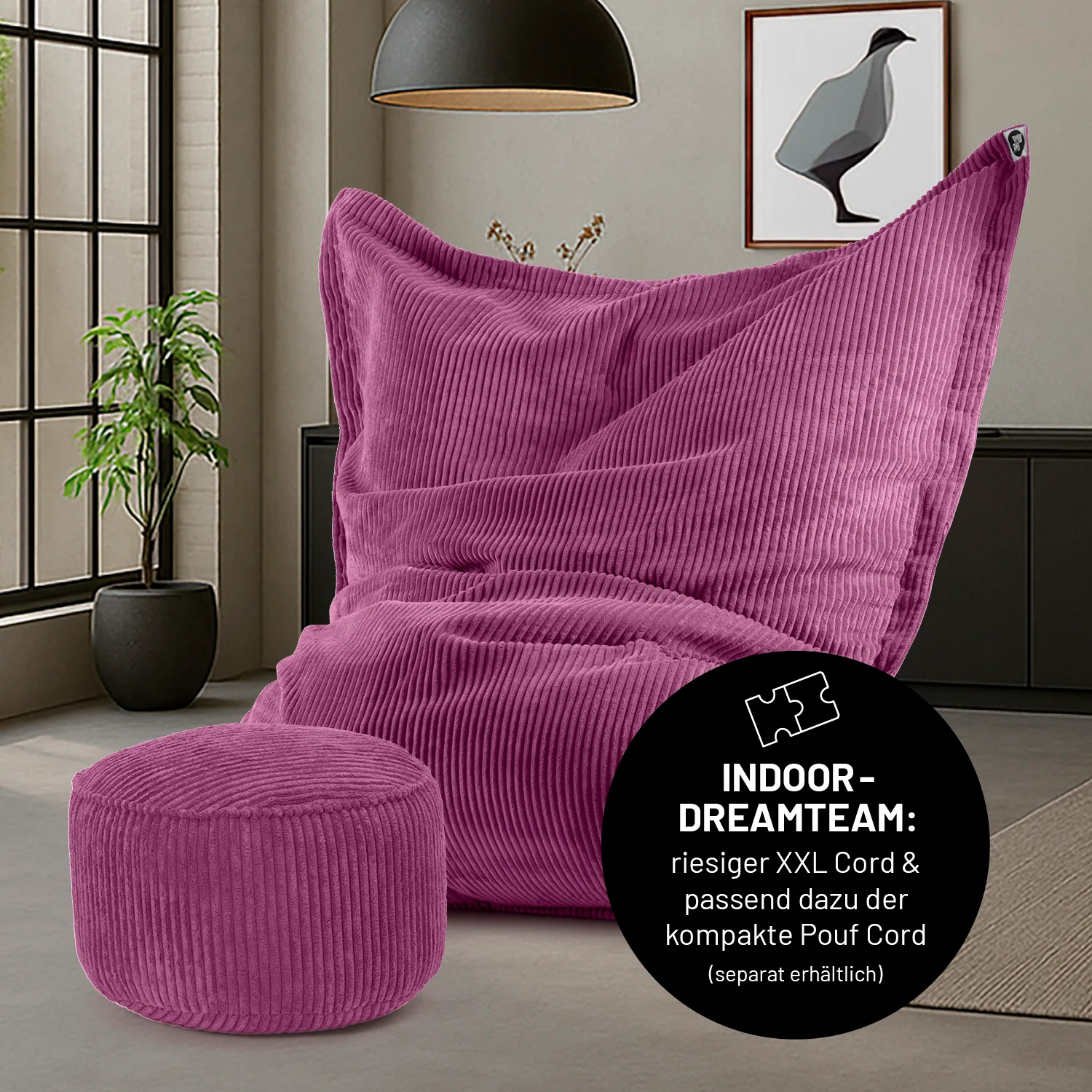 Sitzsack Classic XXL aus der LUMALAND Cord-Reihe - 380 L - 140 x 180 cm - Weinrot - Image 7
