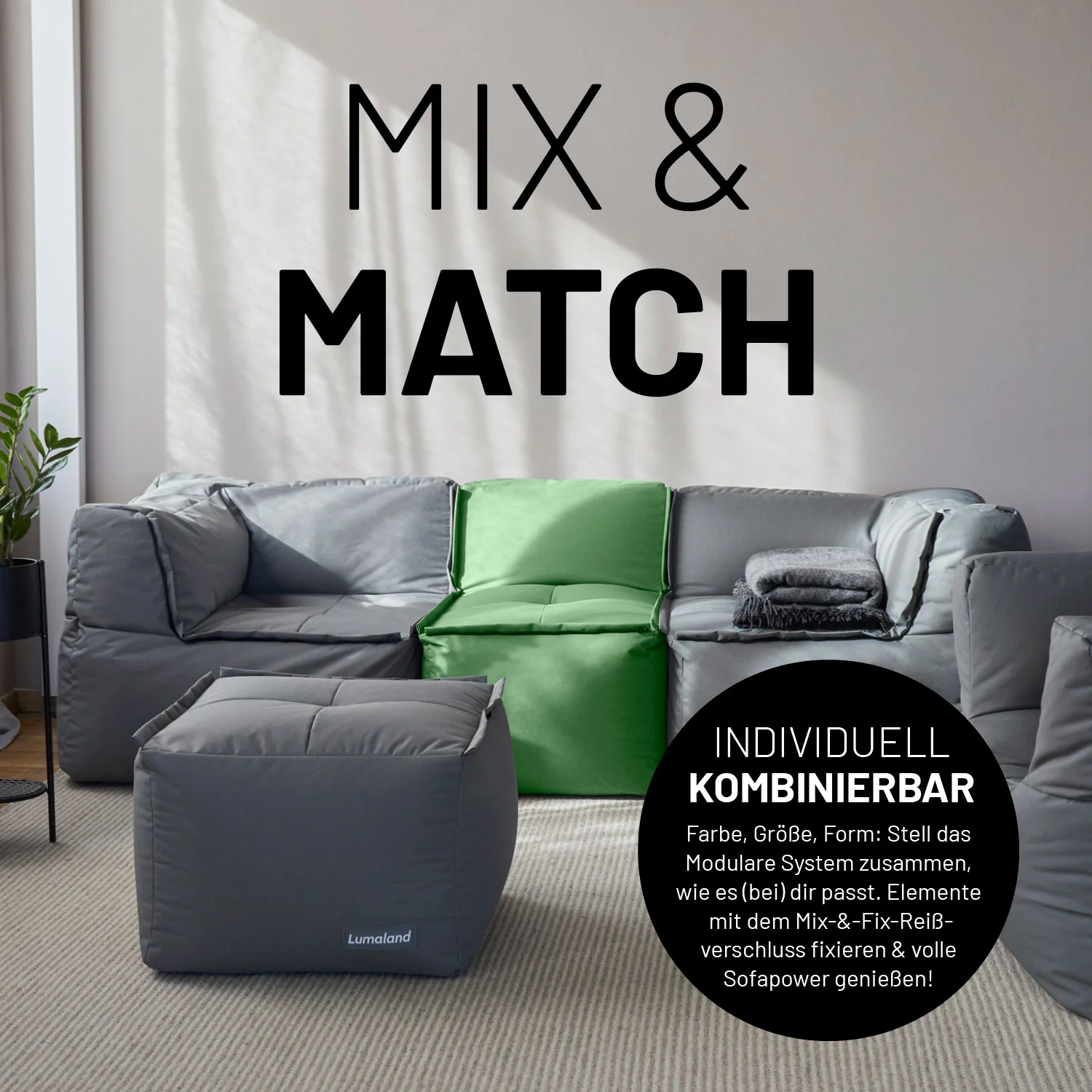 Sitzsack-Hocker (200 L) - Modulares System -  indoor & outdoor - Pastell Grün - Image 3
