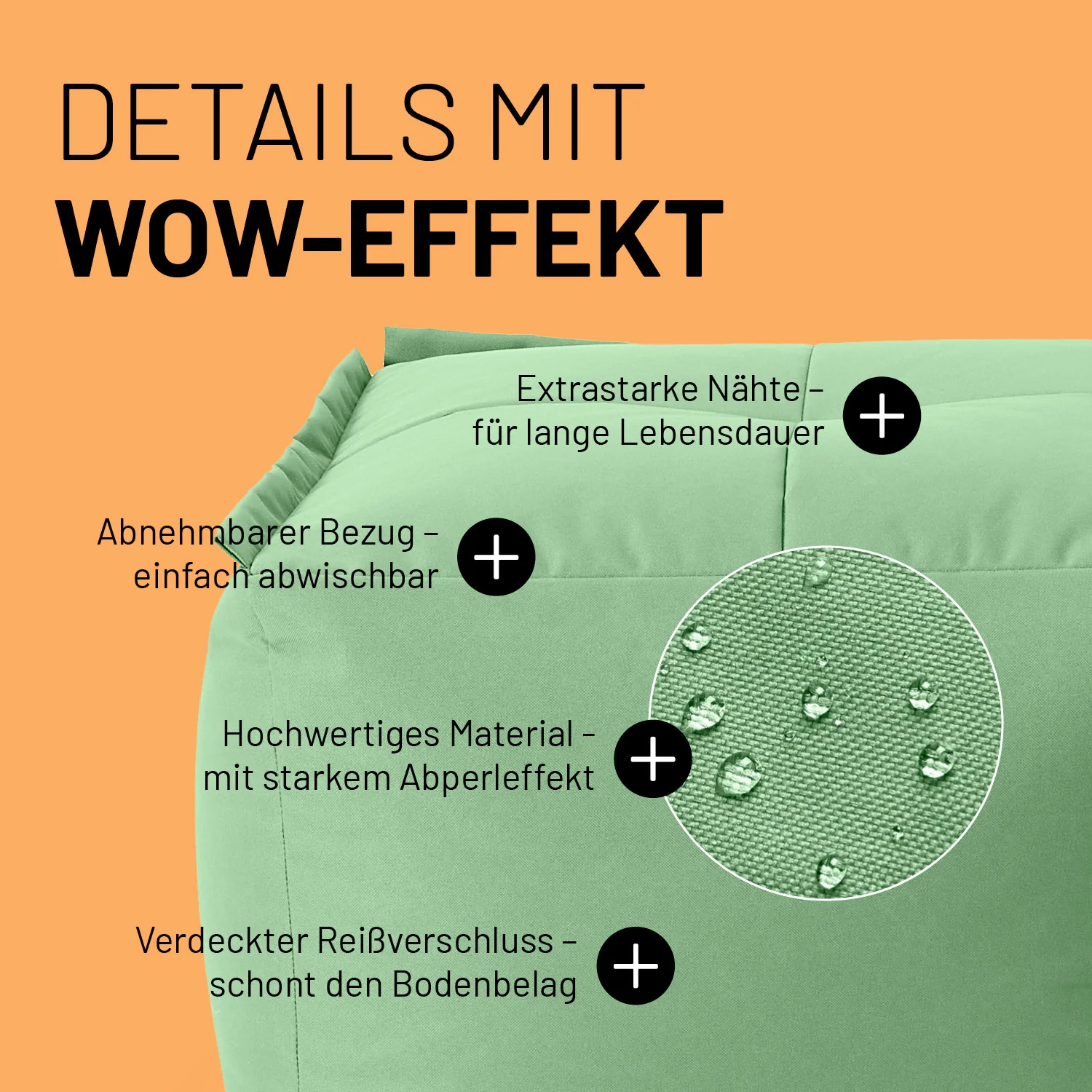 Sitzsack-Hocker (200 L) - Modulares System -  indoor & outdoor - Pastell Grün - Image 5