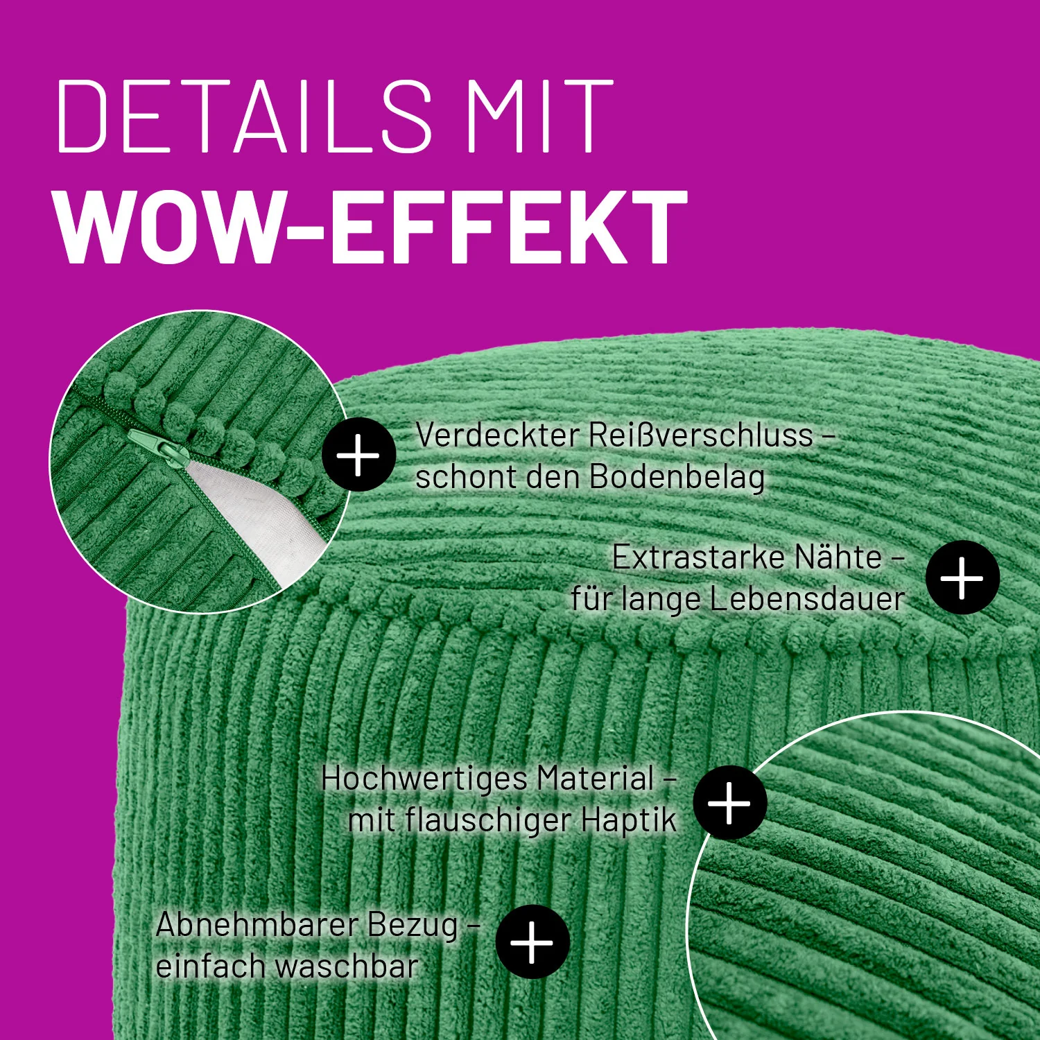 Sitzsack Pouf aus der Cord-Reihe - Dunkelgrün - Image 4
