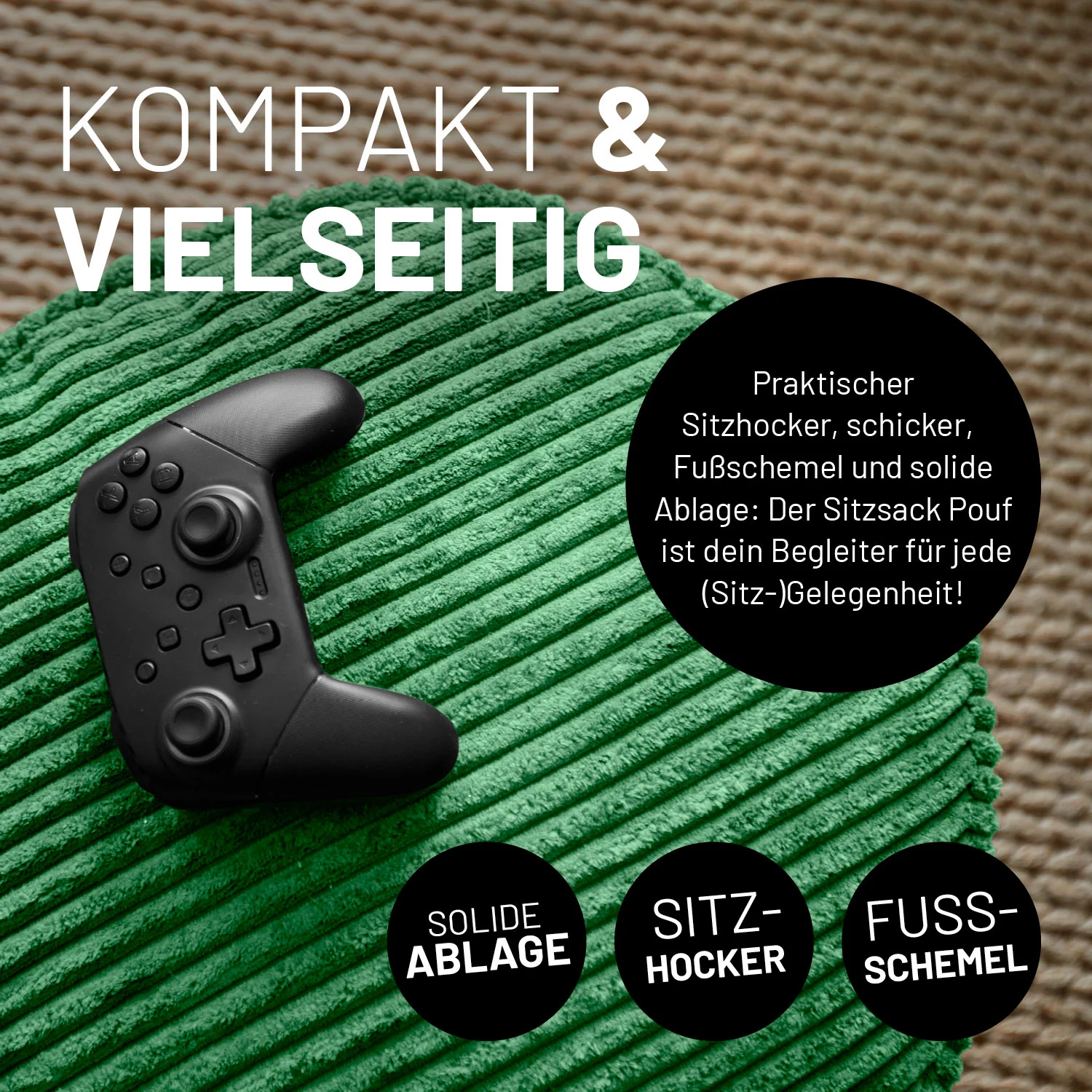 Sitzsack Pouf aus der Cord-Reihe - Dunkelgrün - Image 6
