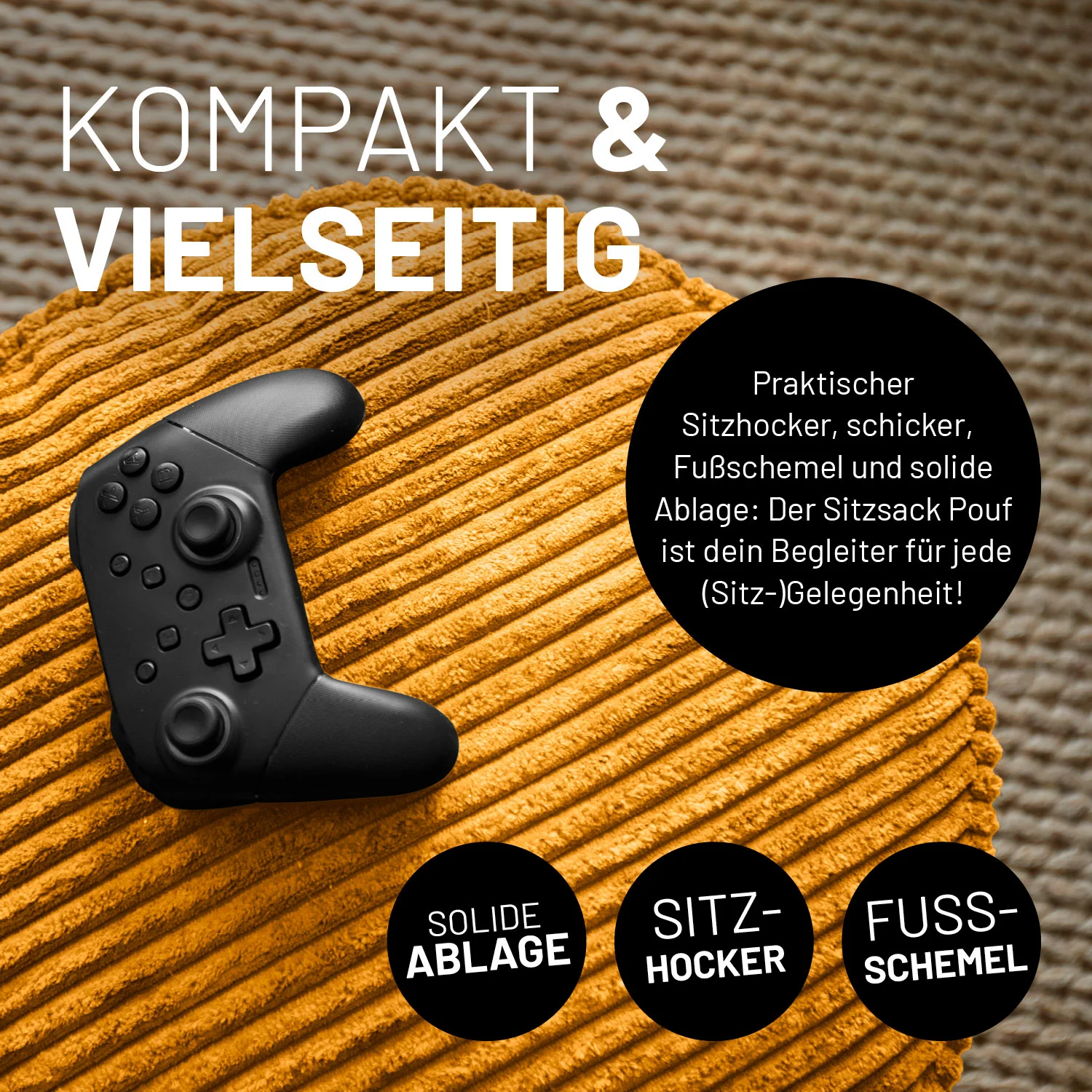 Sitzsack Pouf aus der Cord-Reihe - Senfgelb - Image 6