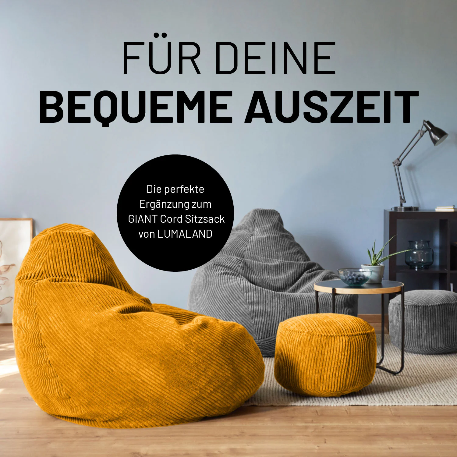 Sitzsack Pouf aus der Cord-Reihe - Senfgelb - Image 7