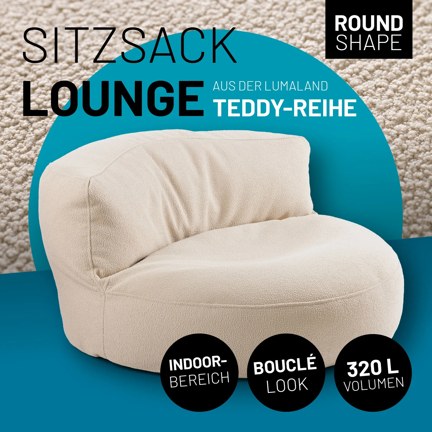 Sitzsack Lounge aus der LUMALAND Teddy-Reihe - Beige - Image 2