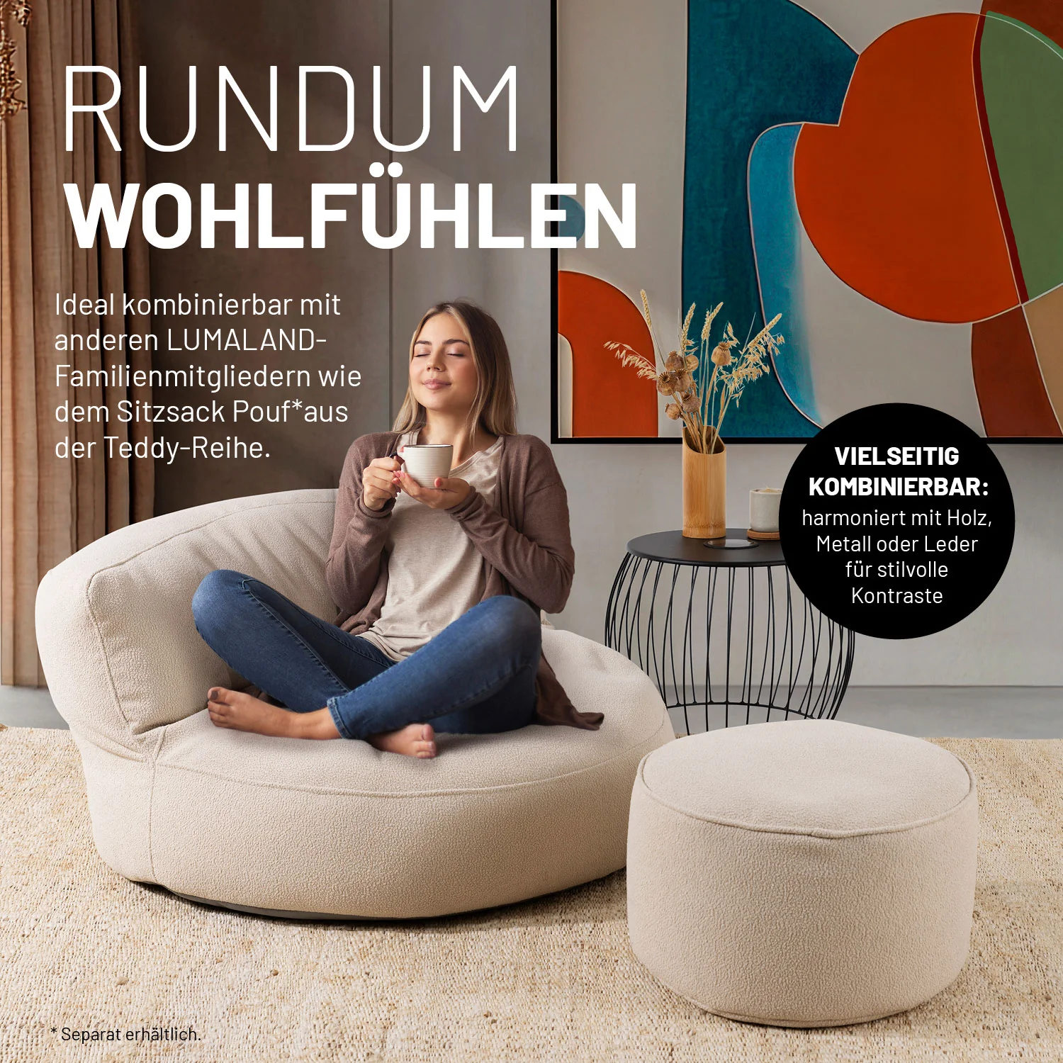 Sitzsack Lounge aus der LUMALAND Teddy-Reihe - Beige - Image 4