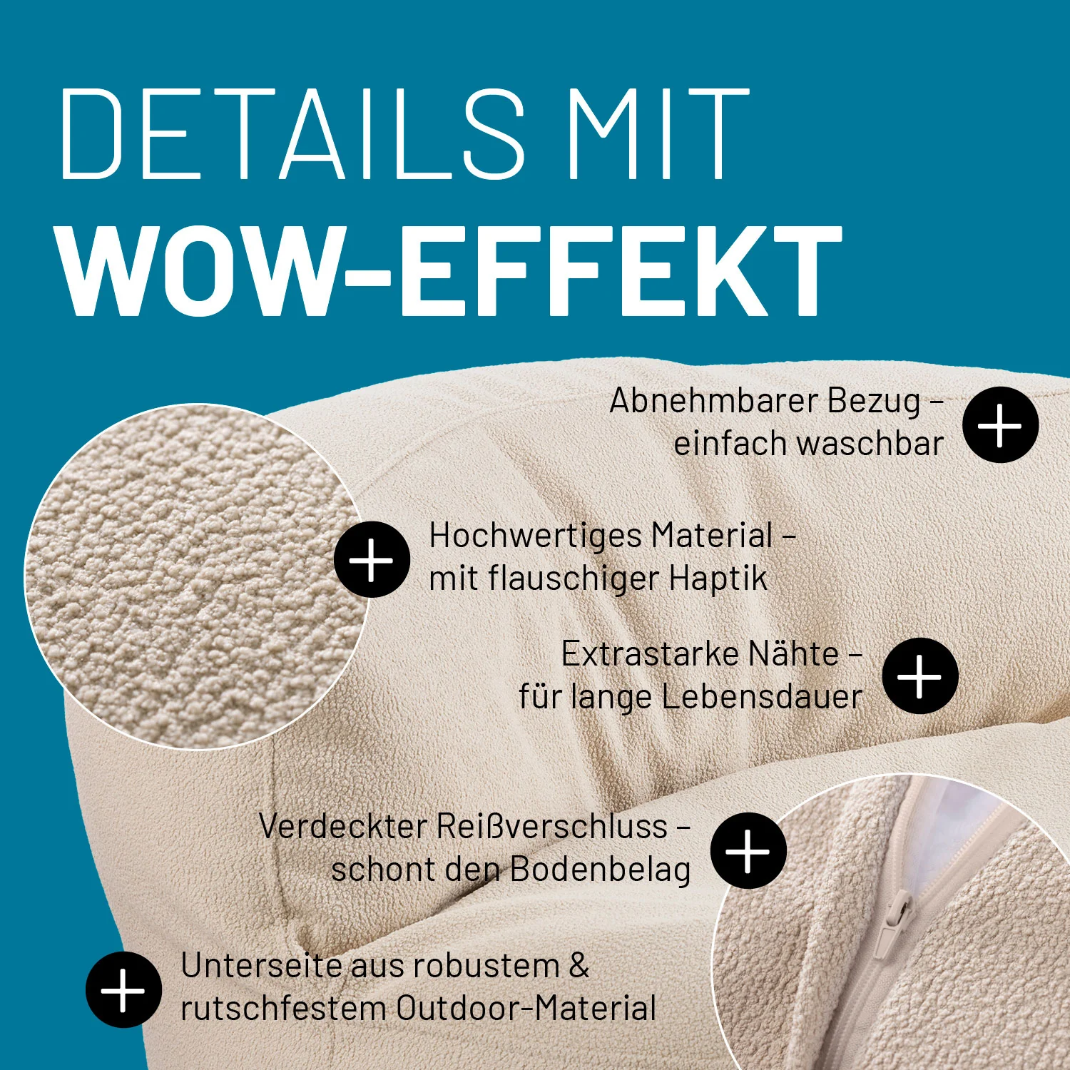 Sitzsack Lounge aus der LUMALAND Teddy-Reihe - Beige - Image 6