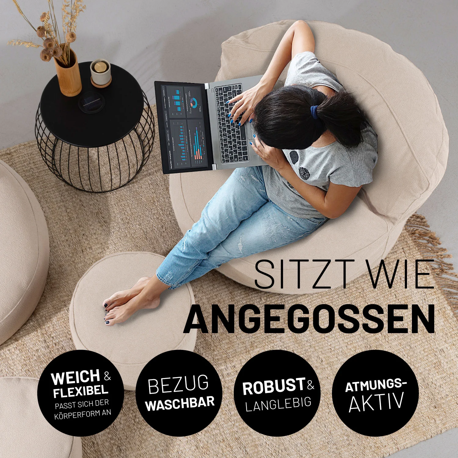 Sitzsack Lounge aus der LUMALAND Teddy-Reihe - Beige - Image 7