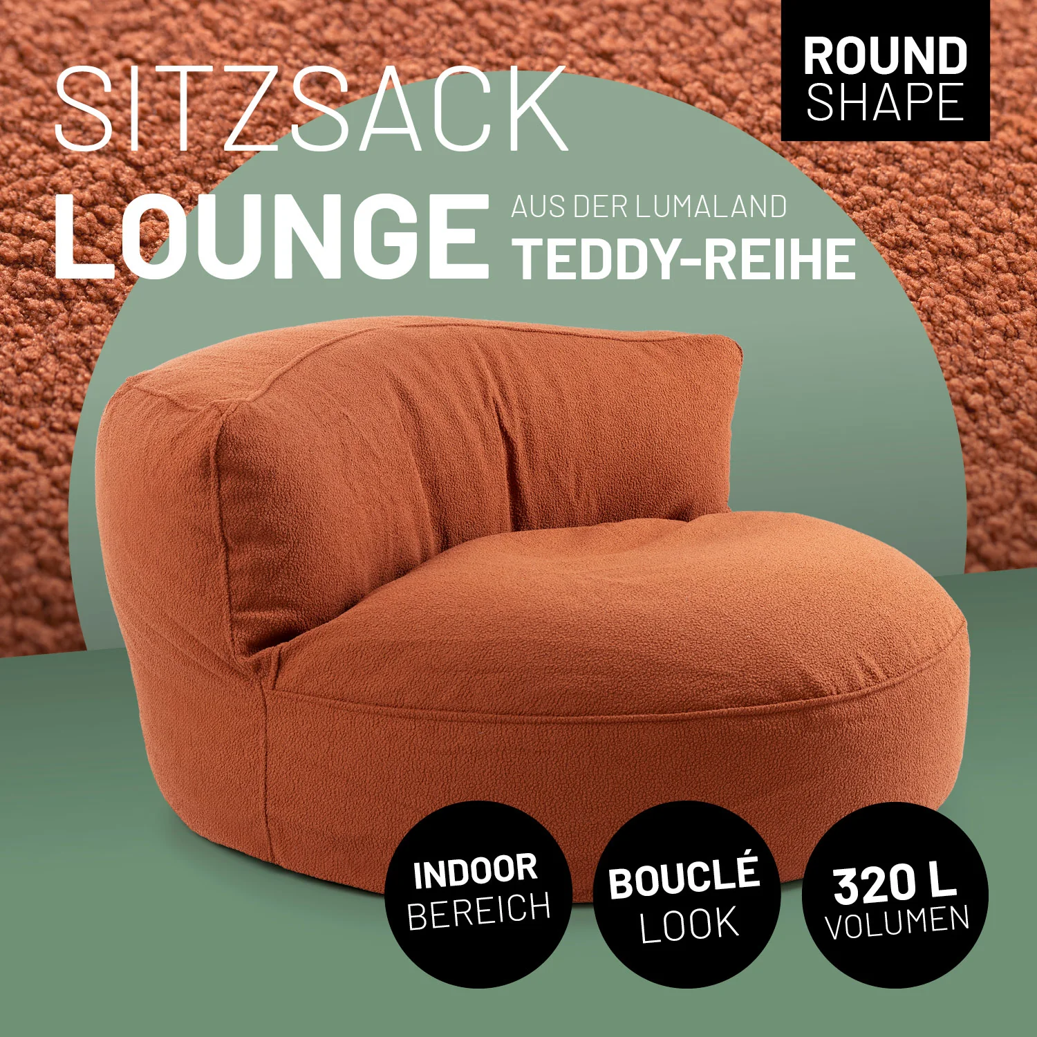 Sitzsack Lounge aus der LUMALAND Teddy-Reihe - Terracotta - Image 2