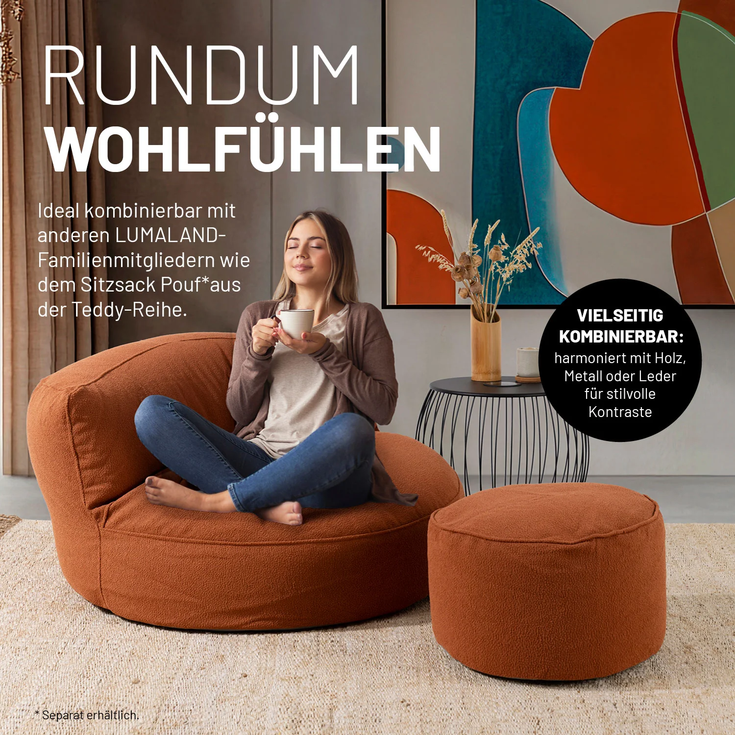 Sitzsack Lounge aus der LUMALAND Teddy-Reihe - Terracotta - Image 4